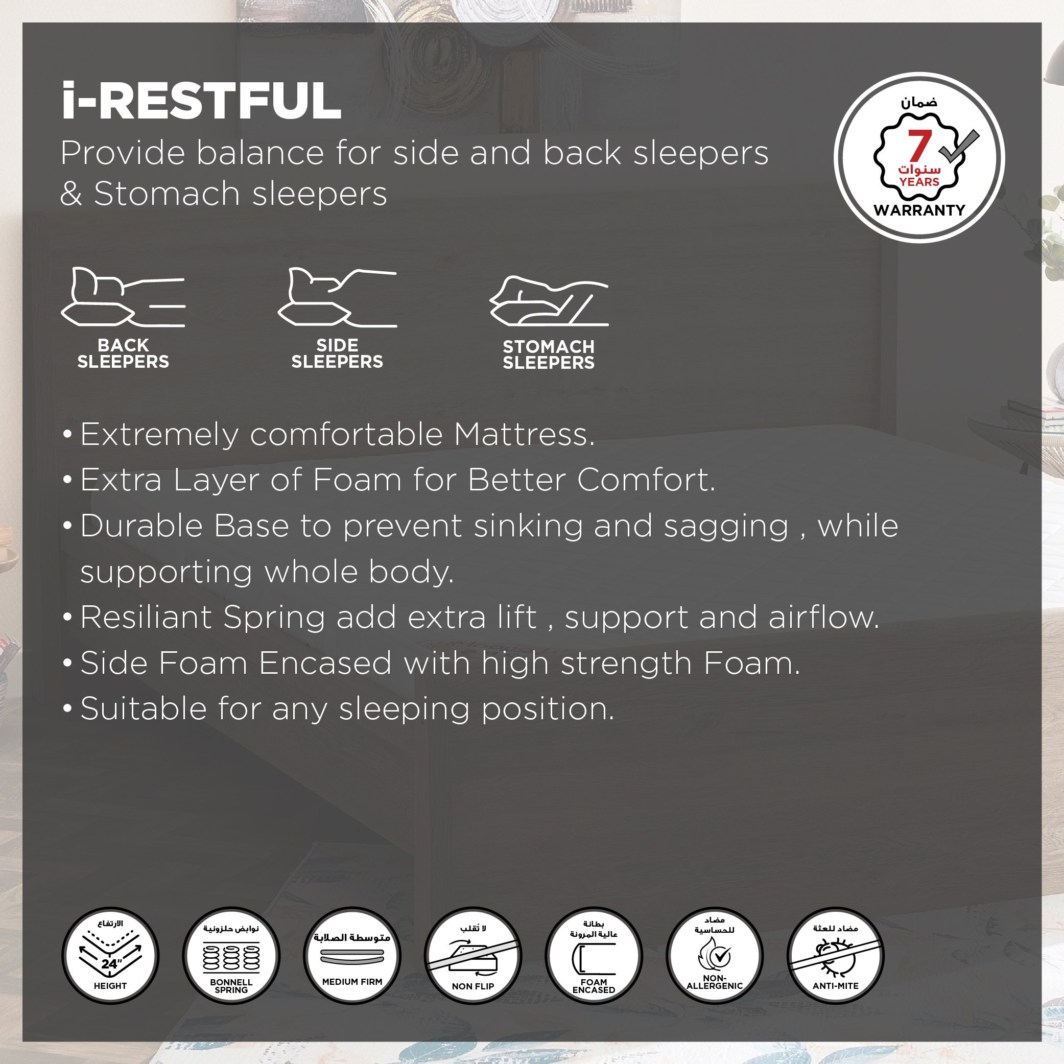 SleepNest iRestful Pillow Top Medium Firm Bonnell Spring Single Mattress - 90x190x24 cm-hbxfurniture-bedroom-mattresses-single-image-4