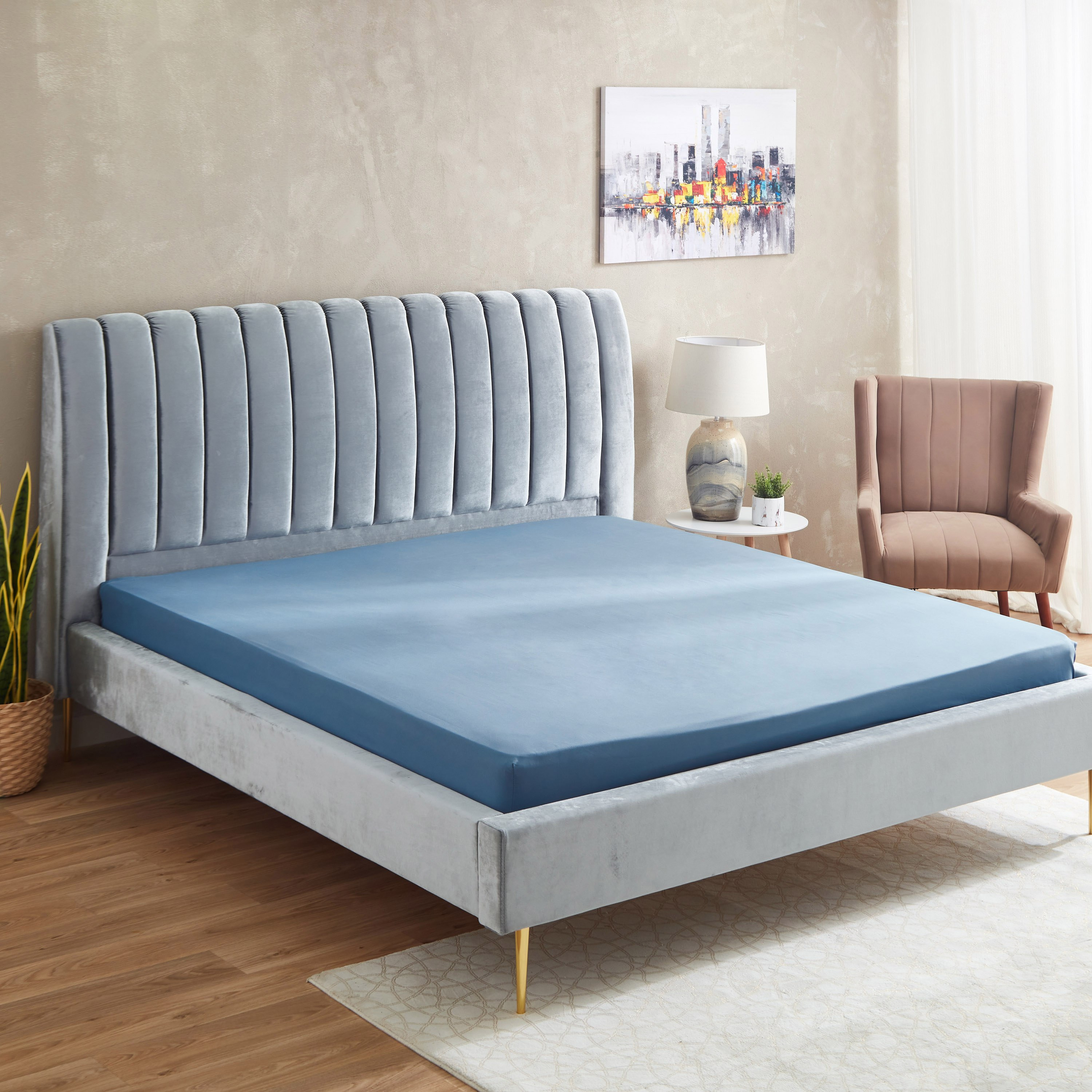 شرشف مطاطي كينج سادة من الألياف الدقيقة من أكسيس - 180x200+25 سم-hbxhomeware-hbxbedroom-image-1