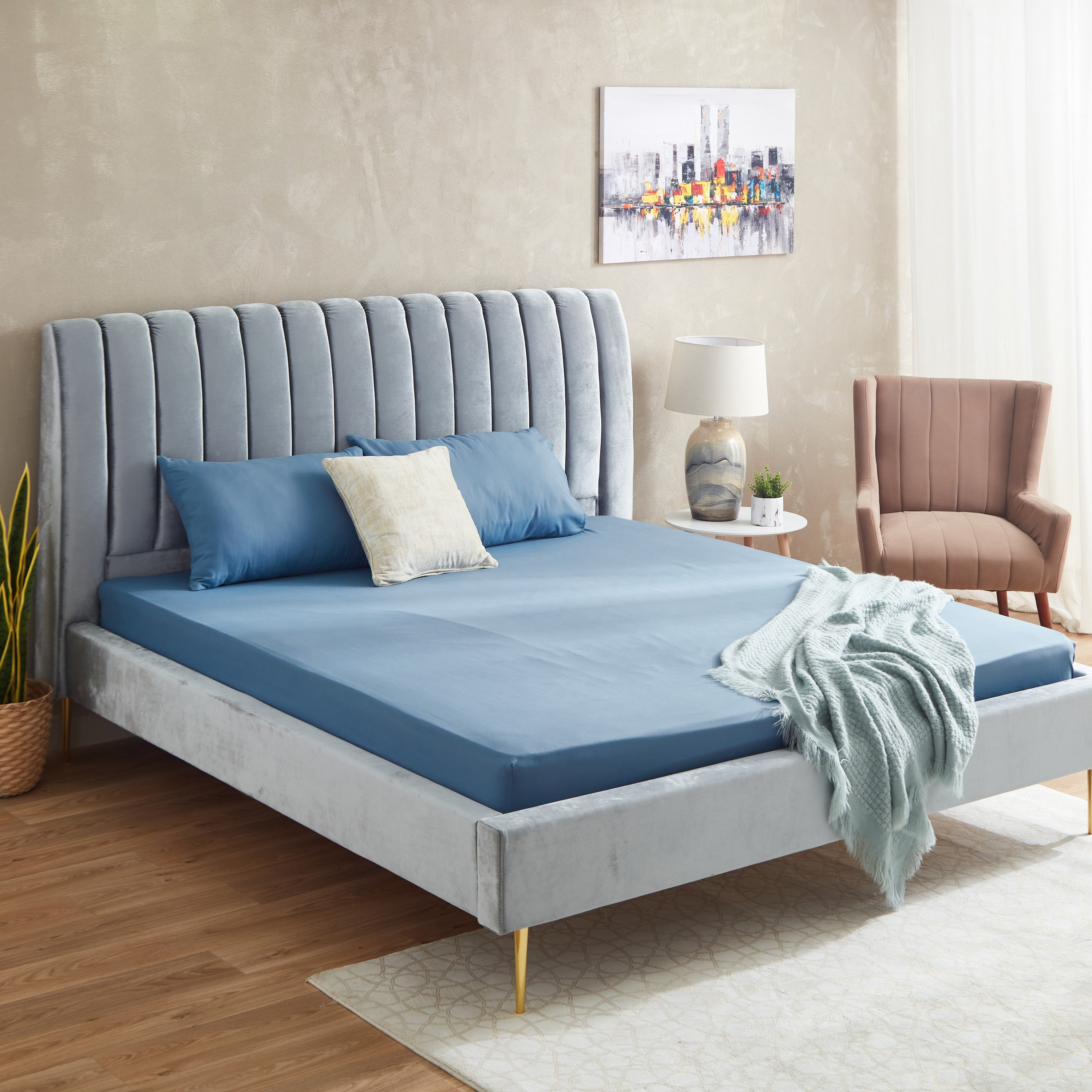 شرشف مطاطي كينج سادة من الألياف الدقيقة من أكسيس - 180x200+25 سم-hbxhomeware-hbxbedroom-image-7