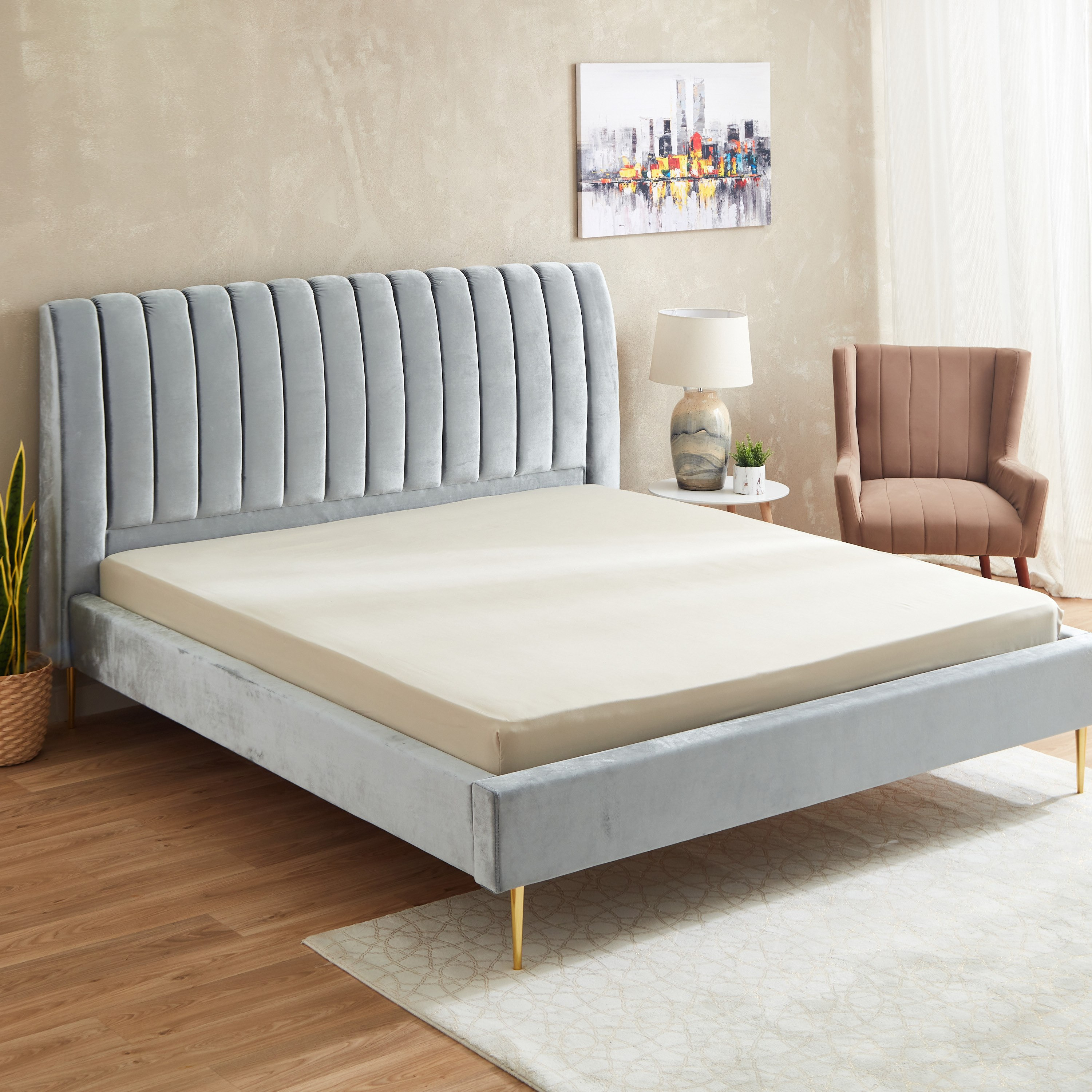 شرشف مطاطي كينج سادة من الألياف الدقيقة من أكسيس - 180x200+25 سم-hbxhomeware-hbxbedroom-image-1