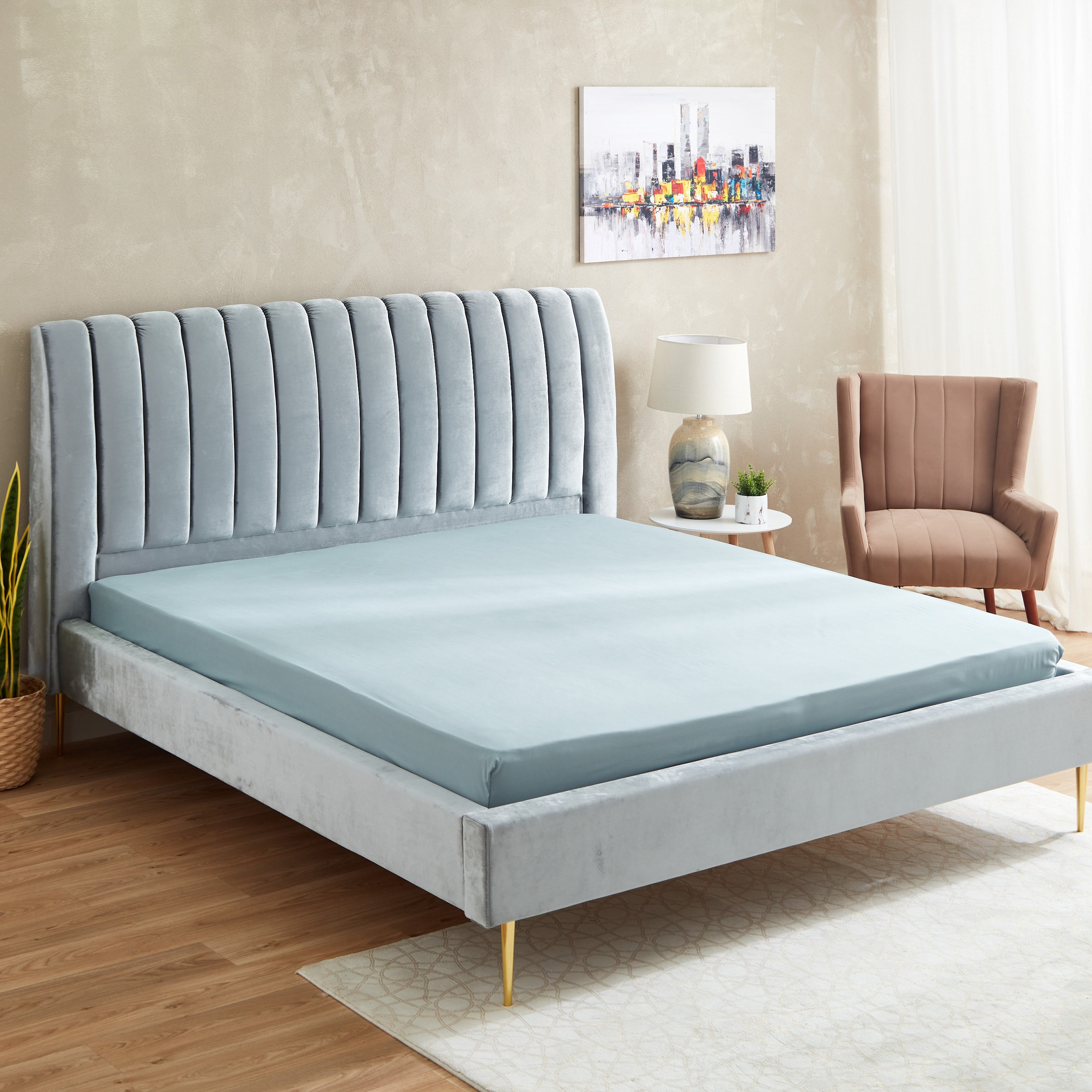 شرشف مطاطي كينج سادة من الألياف الدقيقة من أكسيس - 180x200+25 سم-hbxhomeware-hbxbedroom-image-1