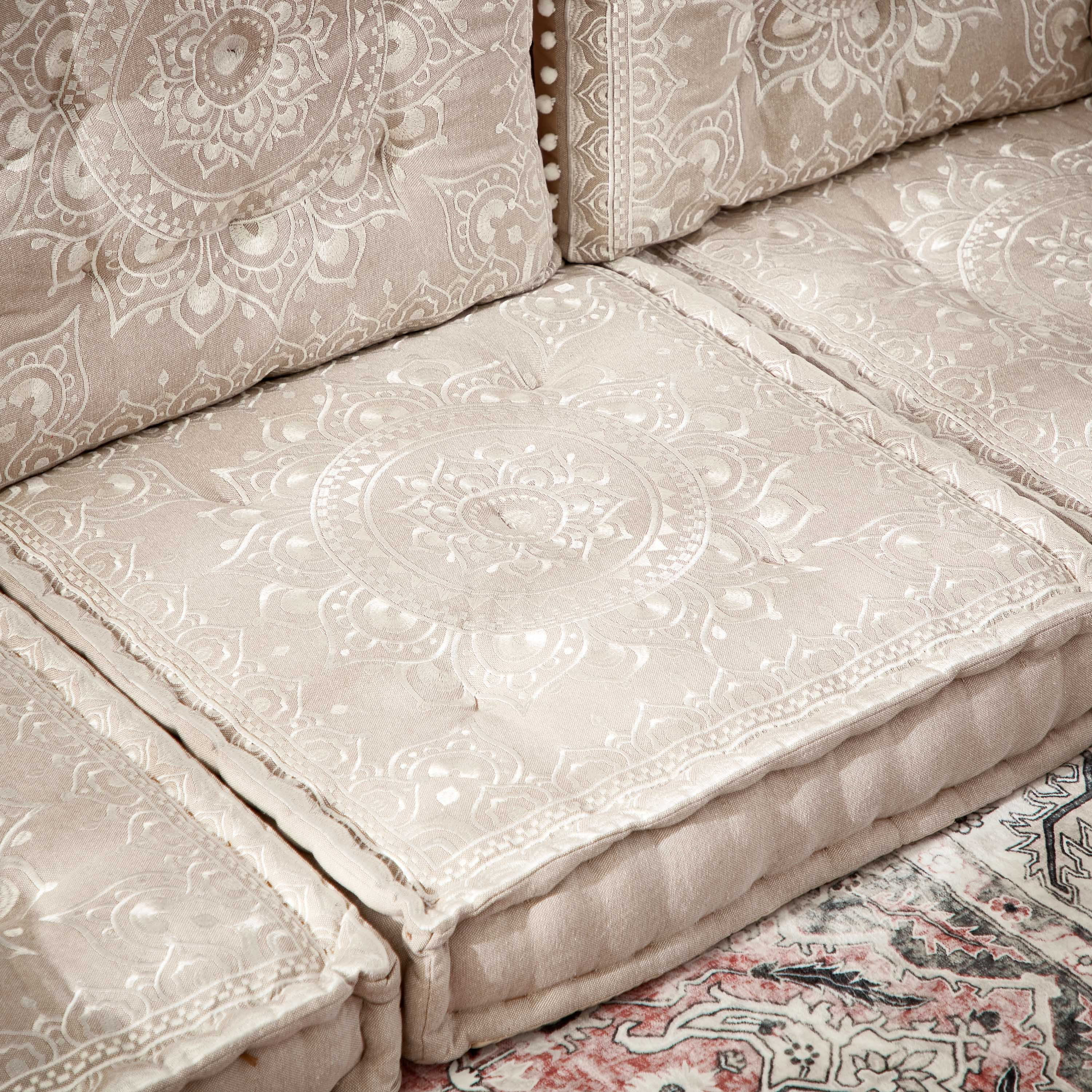 Mahrgan Nazih Embroidered Patchwork Floor Cushion - 60x60x12 cm-hbxhomeware-hbxdecorandfurnishings-image-1