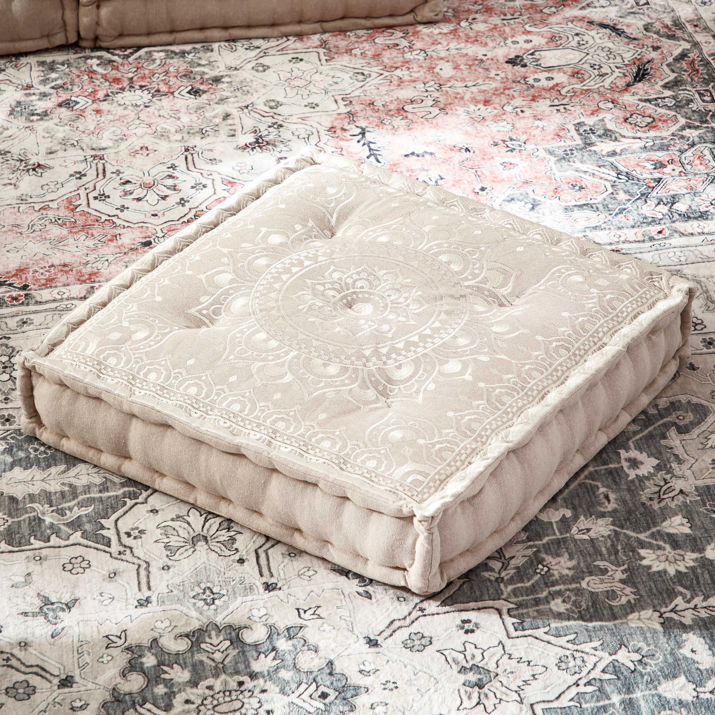 Mahrgan Nazih Embroidered Patchwork Floor Cushion - 60x60x12 cm-hbxhomeware-hbxdecorandfurnishings-image-2