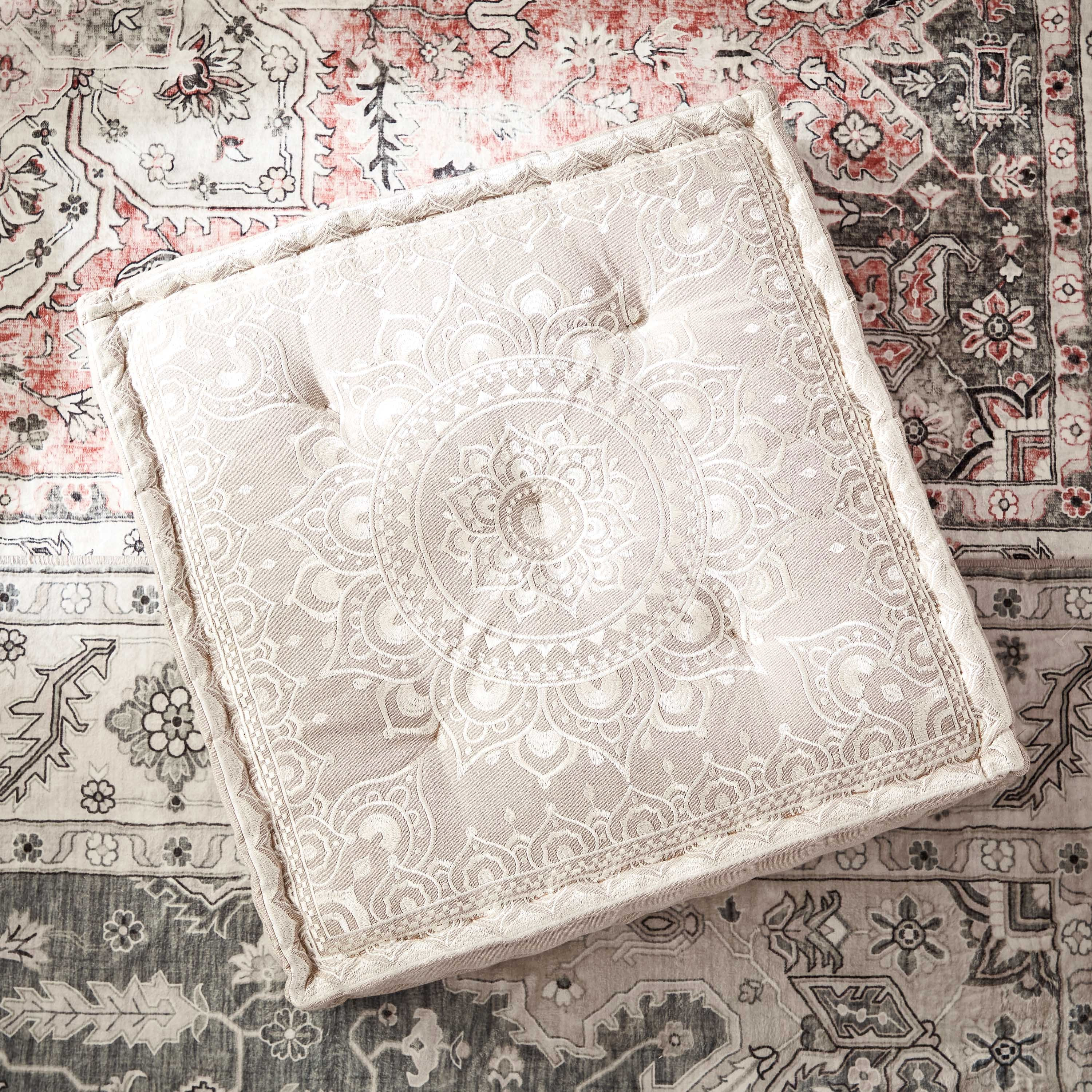 Mahrgan Nazih Embroidered Patchwork Floor Cushion - 60x60x12 cm-hbxhomeware-hbxdecorandfurnishings-image-3