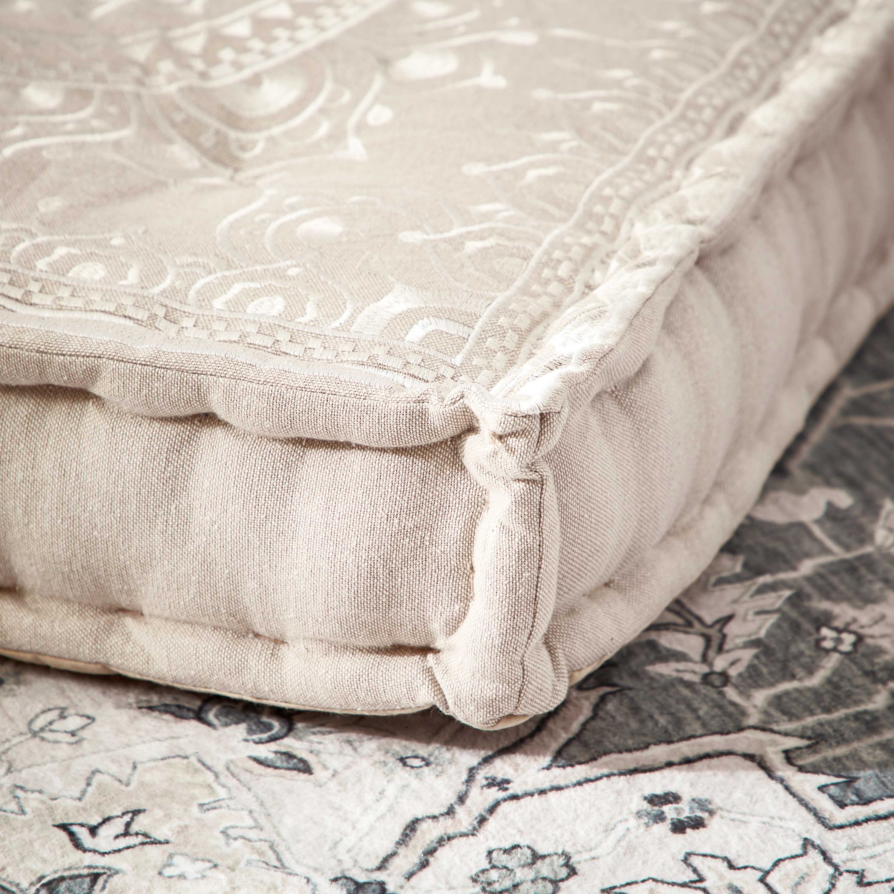 Mahrgan Nazih Embroidered Patchwork Floor Cushion - 60x60x12 cm-hbxhomeware-hbxdecorandfurnishings-image-5