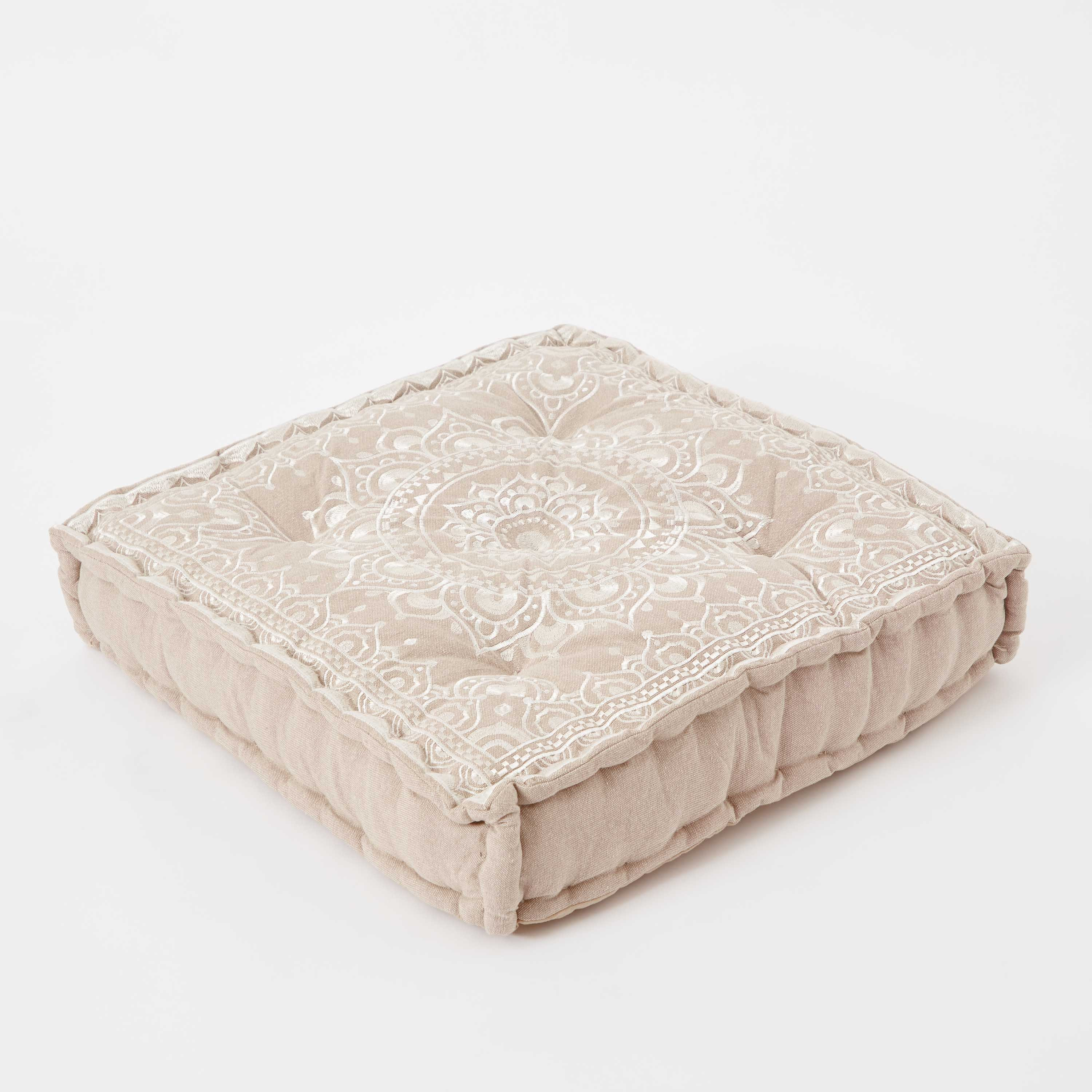 Mahrgan Nazih Embroidered Patchwork Floor Cushion - 60x60x12 cm-hbxhomeware-hbxdecorandfurnishings-image-7