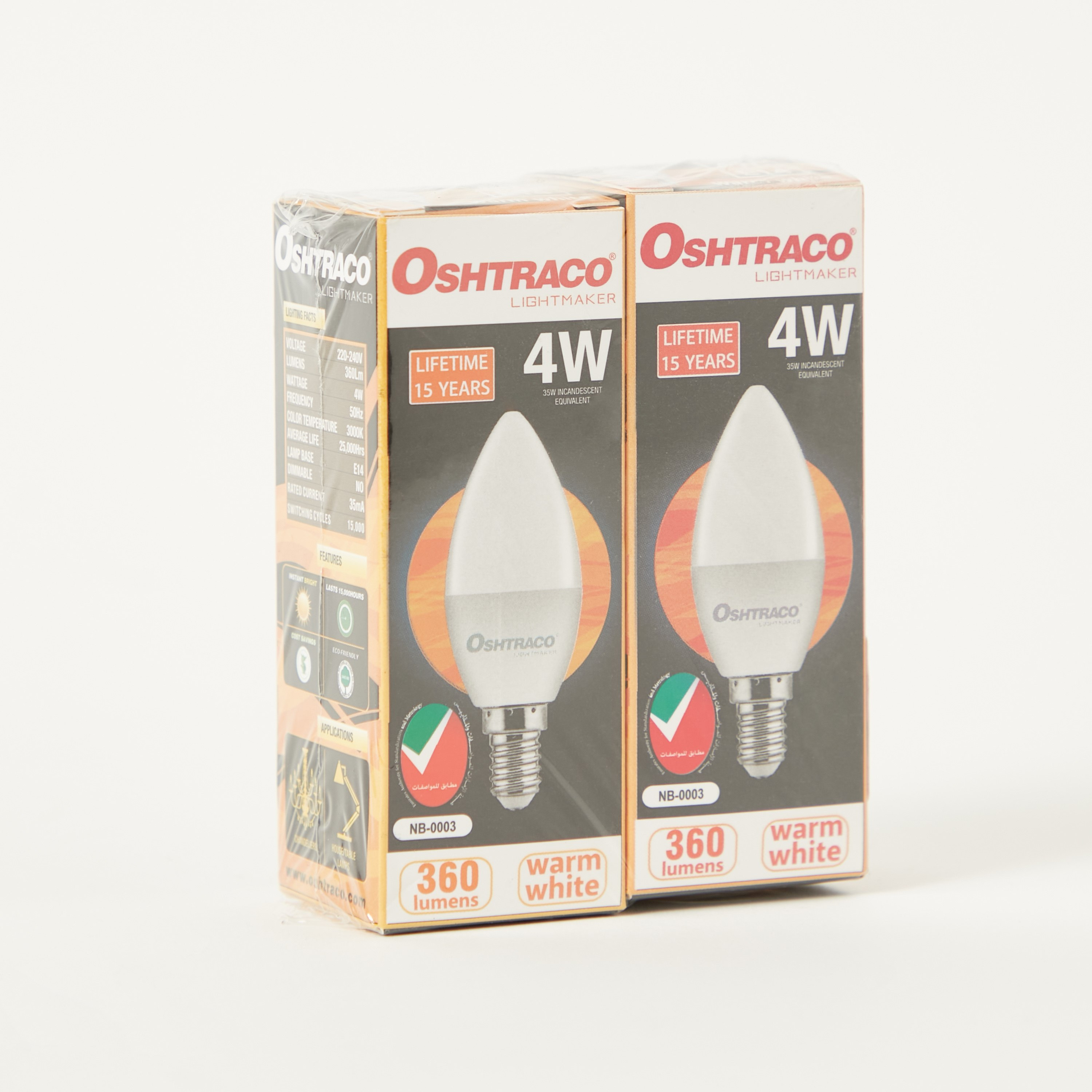 Oshtraco 2-Piece LED Candle Bulb Set - 4W E14 360 Lumen Warm White-hbxhomeware-hbxdecorandfurnishings-image-4