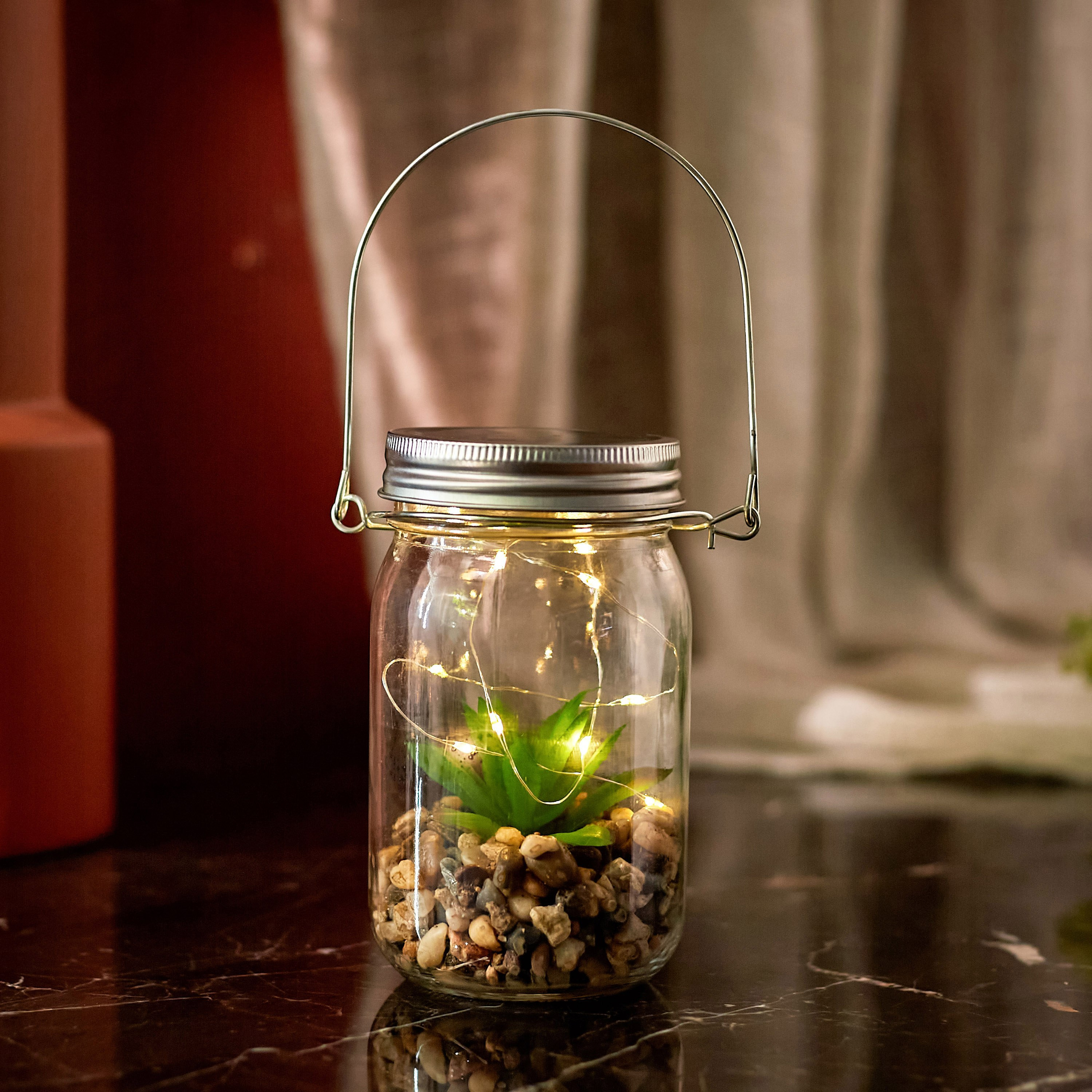 Orla Glass Bottle with 10-Micro LED Light and Artificial Succulent - 8.5x14 cm-hbxdiningroom-lighting-decorativesandstringlights-image-2