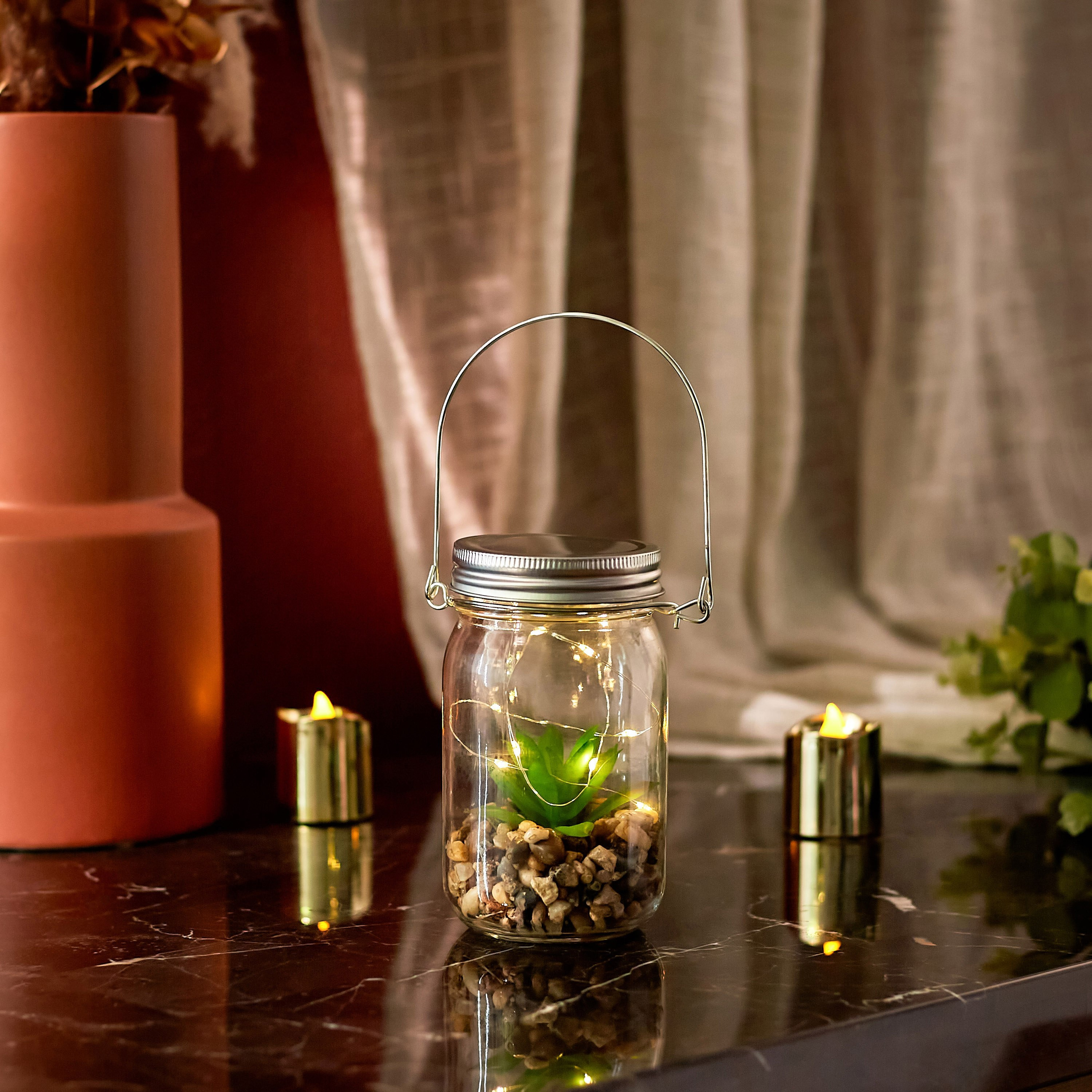 Orla Glass Bottle with 10-Micro LED Light and Artificial Succulent - 8.5x14 cm-hbxdiningroom-lighting-decorativesandstringlights-image-5