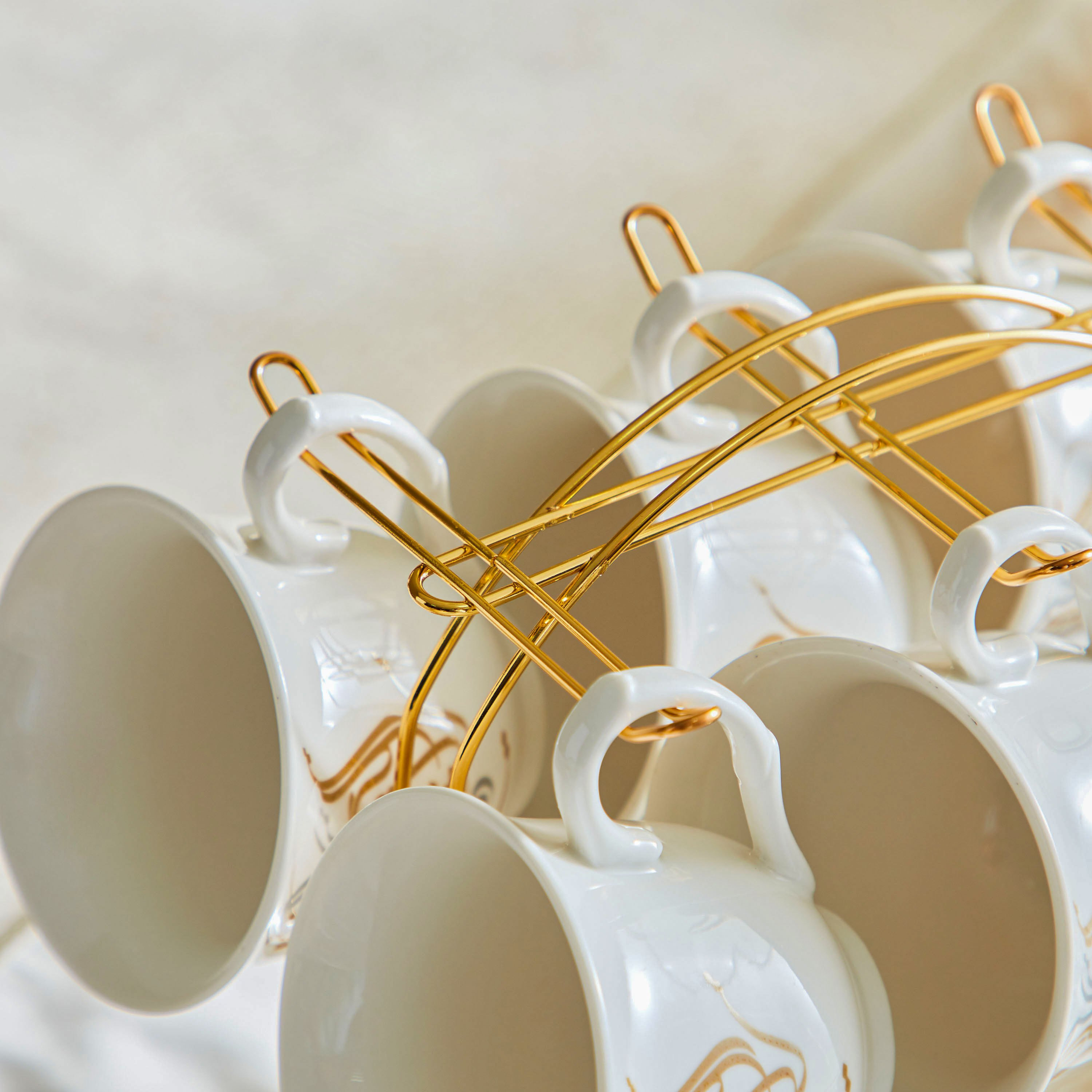 طقم فناجين وأطباق وحامل بطبعات كاليجرافي- 13 قطعة-hbxhomeware-hbxkitchen-image-5