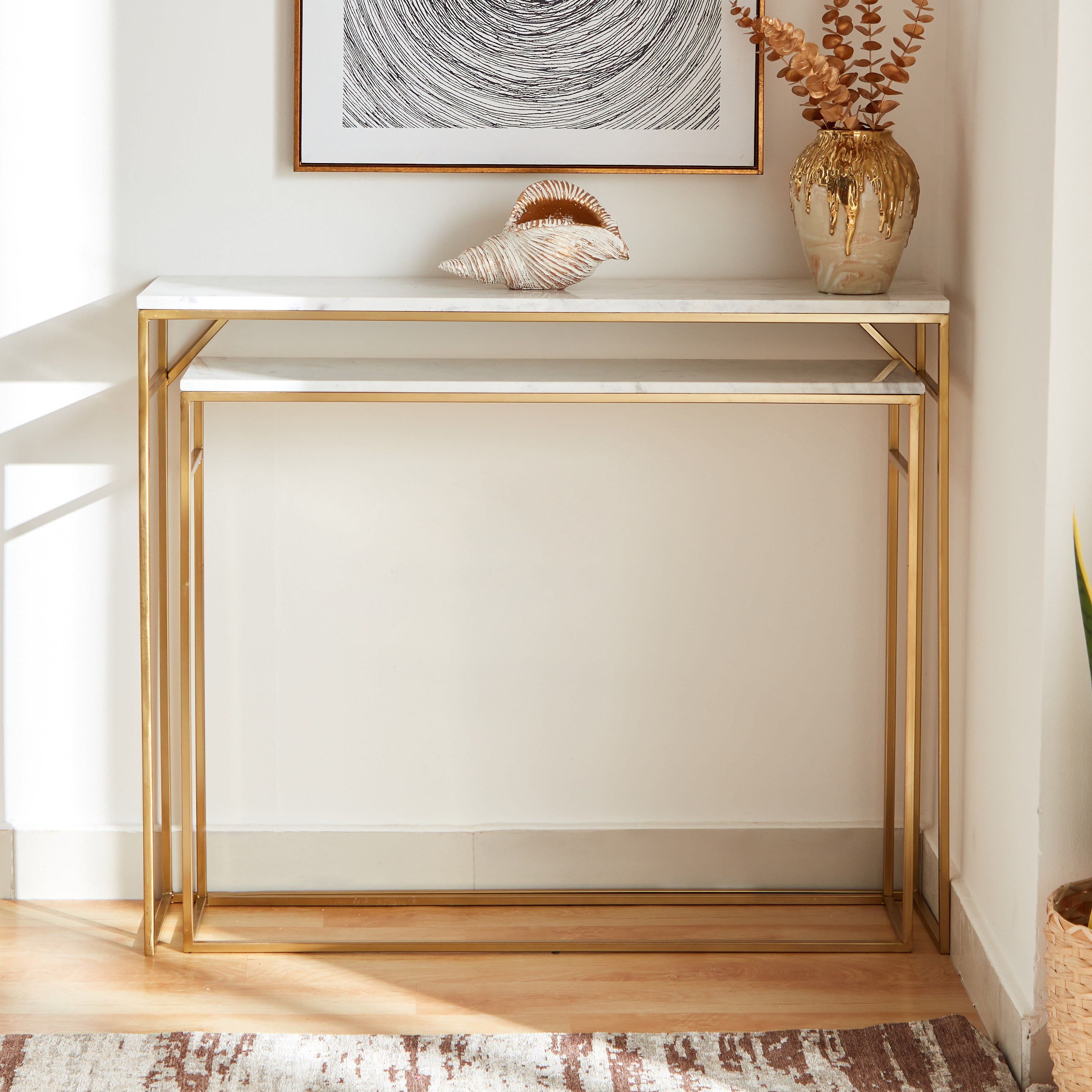 Portia 2 Piece Marble Console Table Set