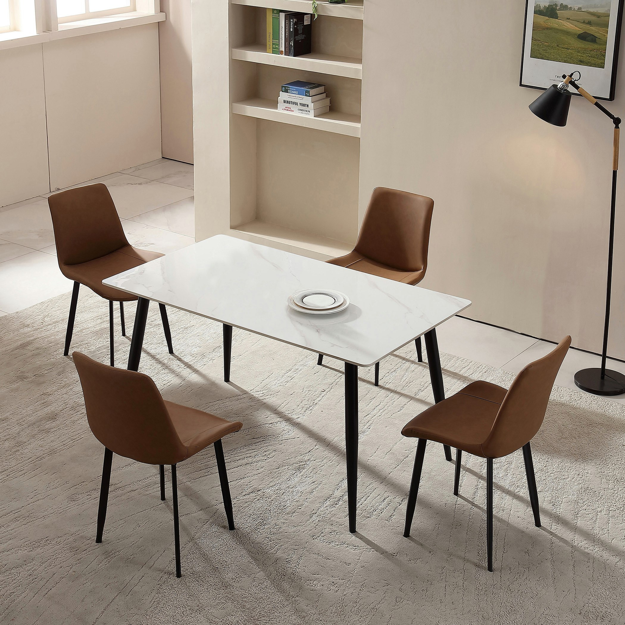 طاولة سفرة 4 مقاعد من الحجر الملبد من مارويل-hbxfurniture-diningtablesandsets-diningtables-fourseater-image-1