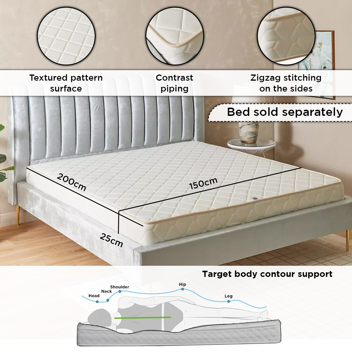 مرتبة كوين إسفنج ونوابض جيبية من آي سيرين - 150x200x25 سم-hbxbedroom-mattresses-queen-image-7