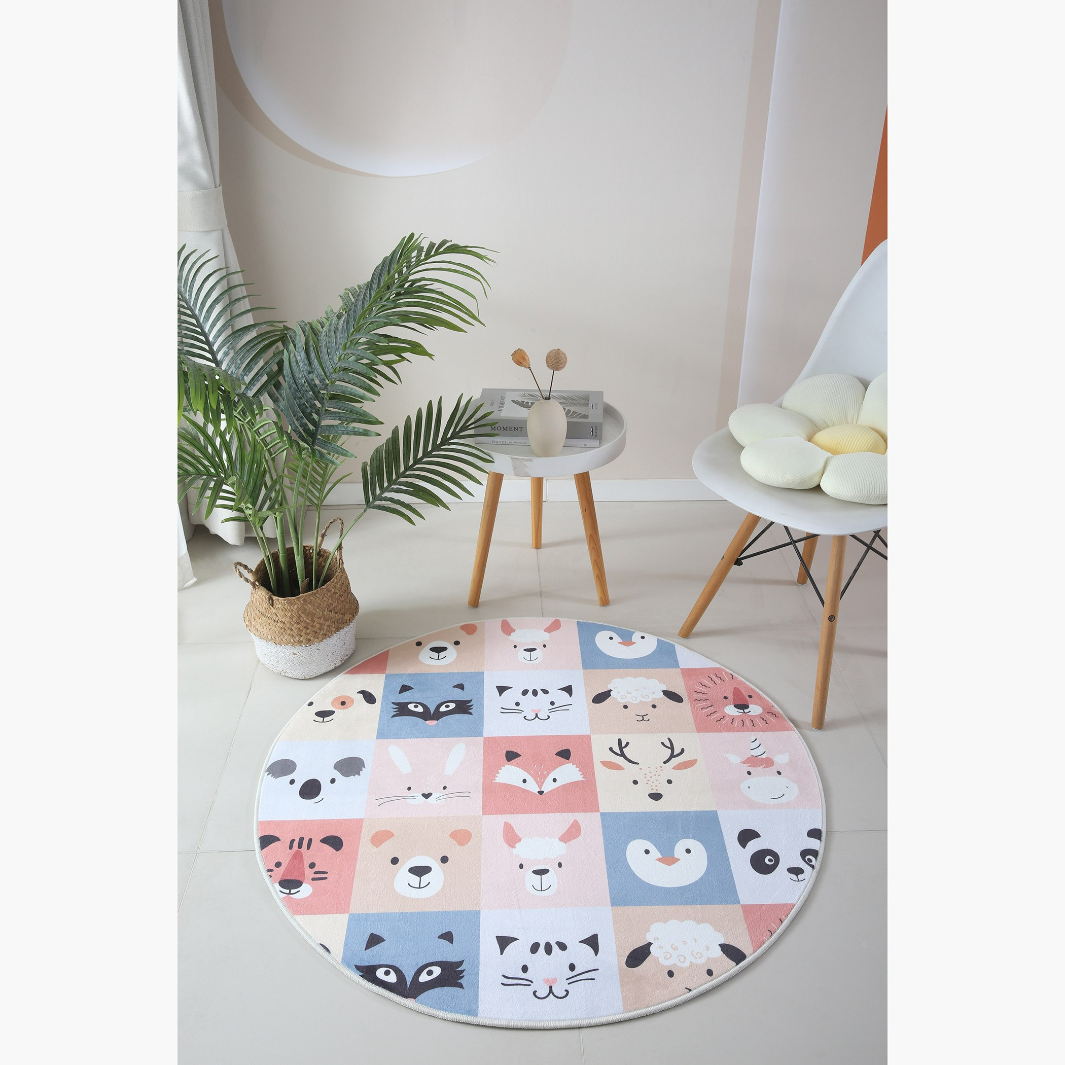 Ben Animals Print Round Flannel Rug - 100 cm-hbxhomeware-hbxkidsandyouth-image-1