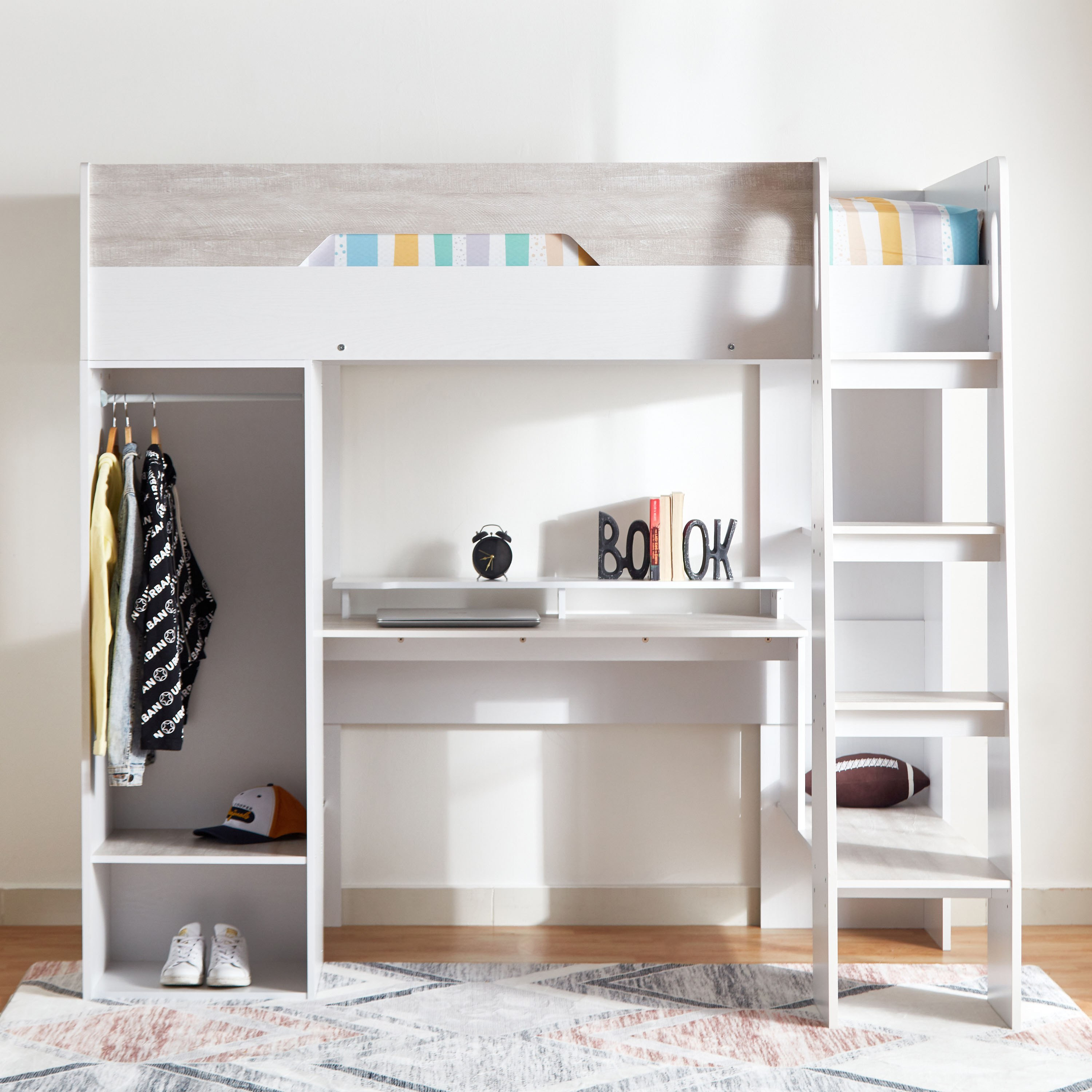 My Loft Single Bed with Storage and Study Desk - 90x190 cm-hbxkidsandyouth-bedsandbedsets-bunkbeds-single-image-2
