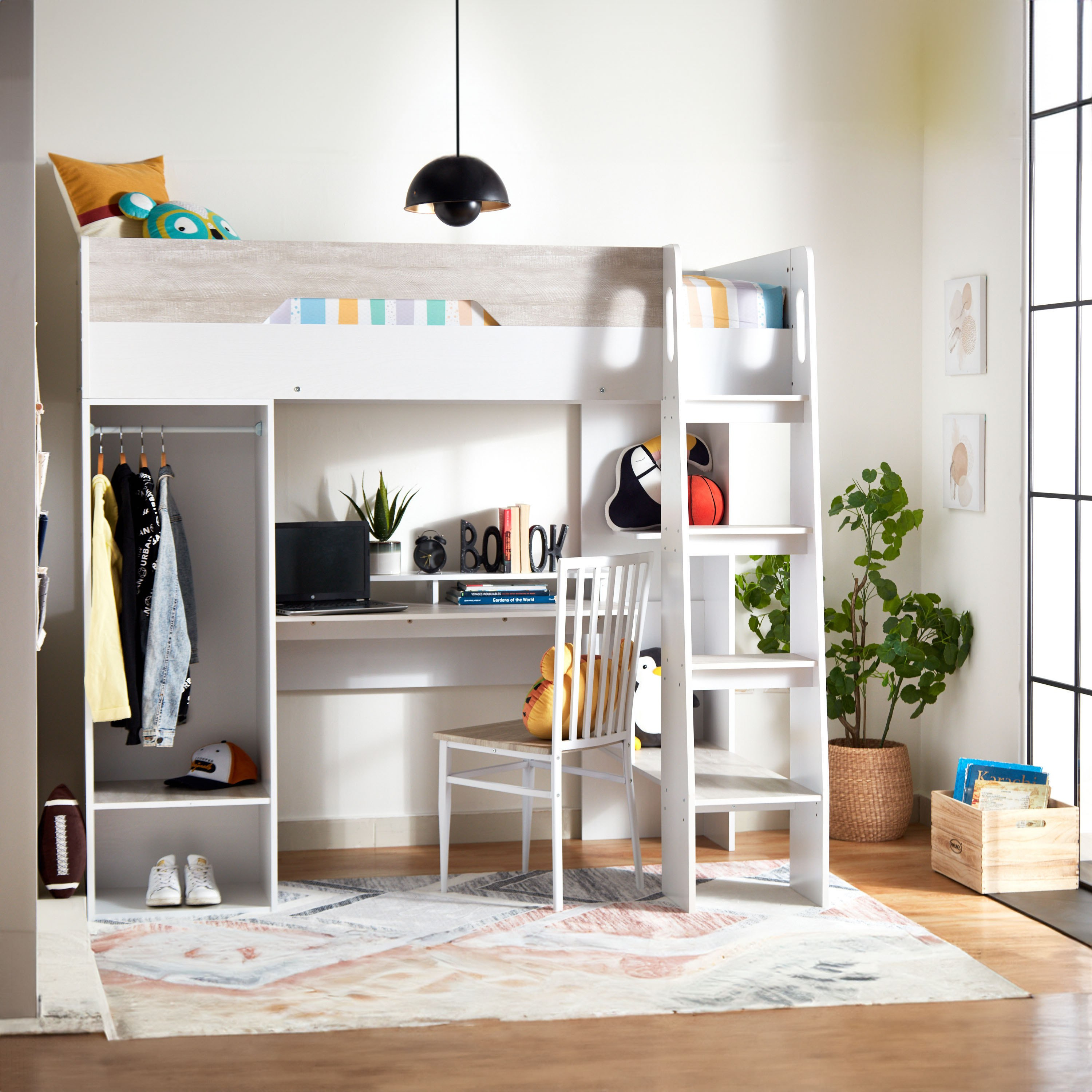 Double decker bed with study outlet table