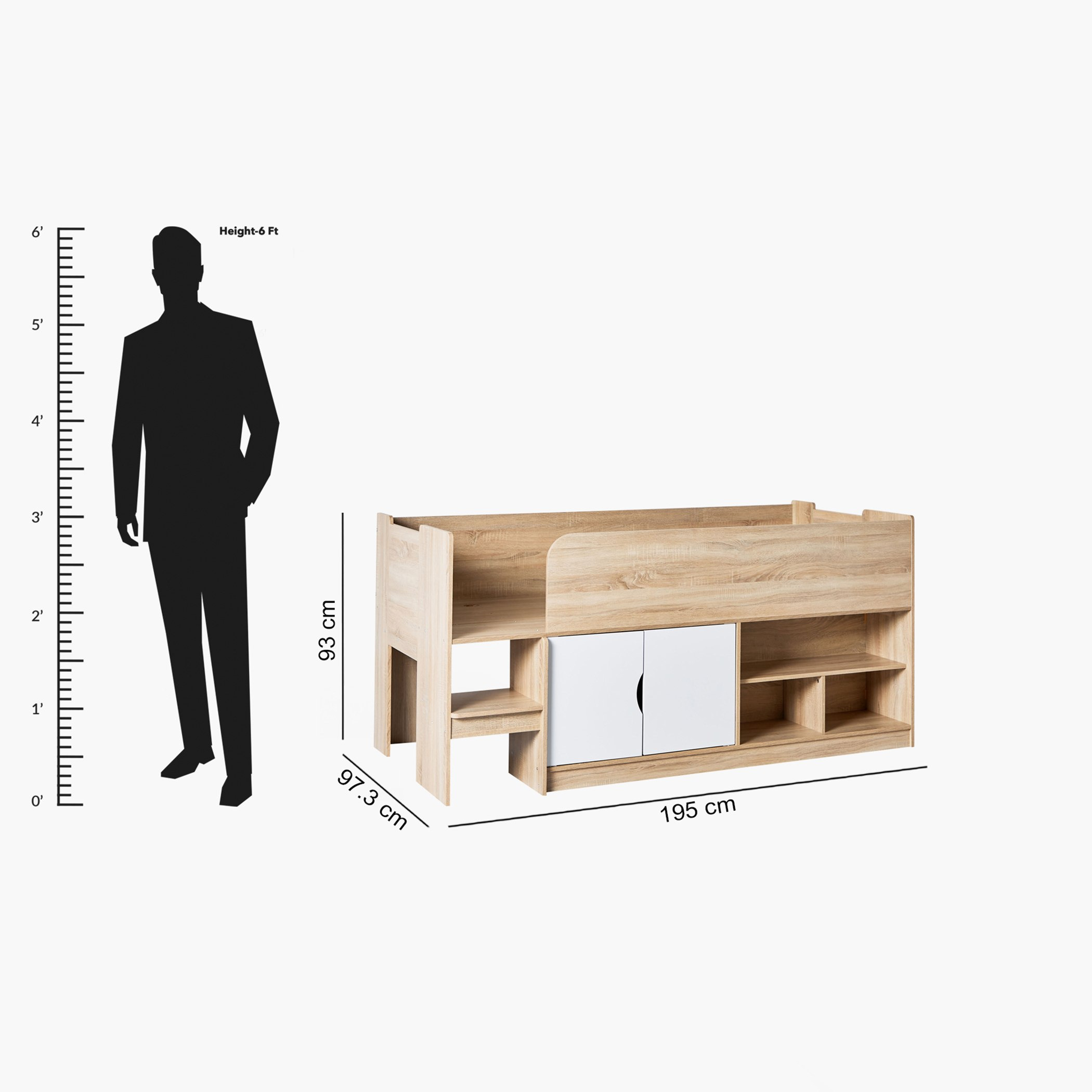 Movo Kulltorp Cabin Bed with 2 Doors and Shelves - 90x190 cm-hbxkidsandyouth-bedsandbedsets-bunkbeds-single-image-11