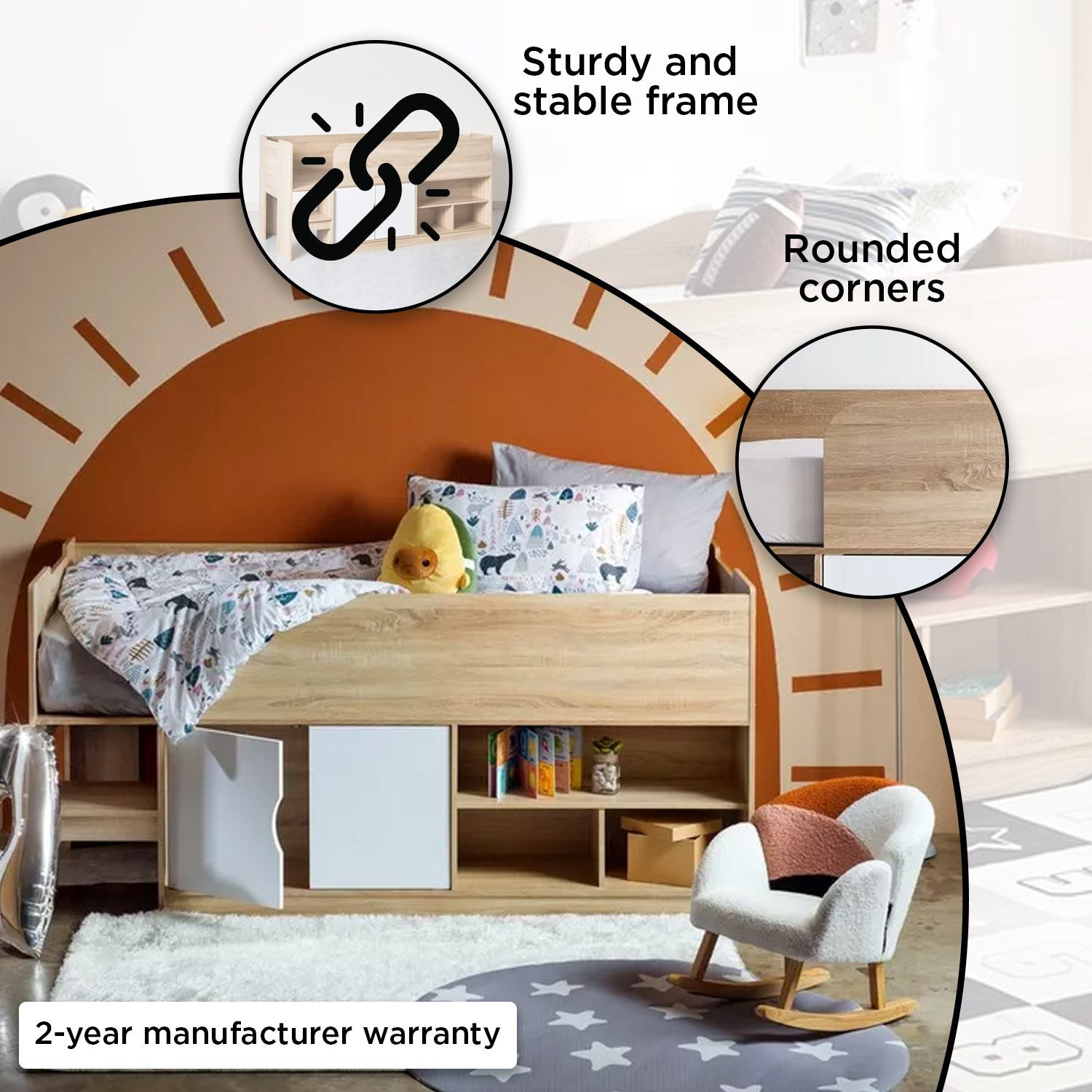 Movo Kulltorp Cabin Bed with 2 Doors and Shelves - 90x190 cm-hbxkidsandyouth-bedsandbedsets-bunkbeds-single-image-14