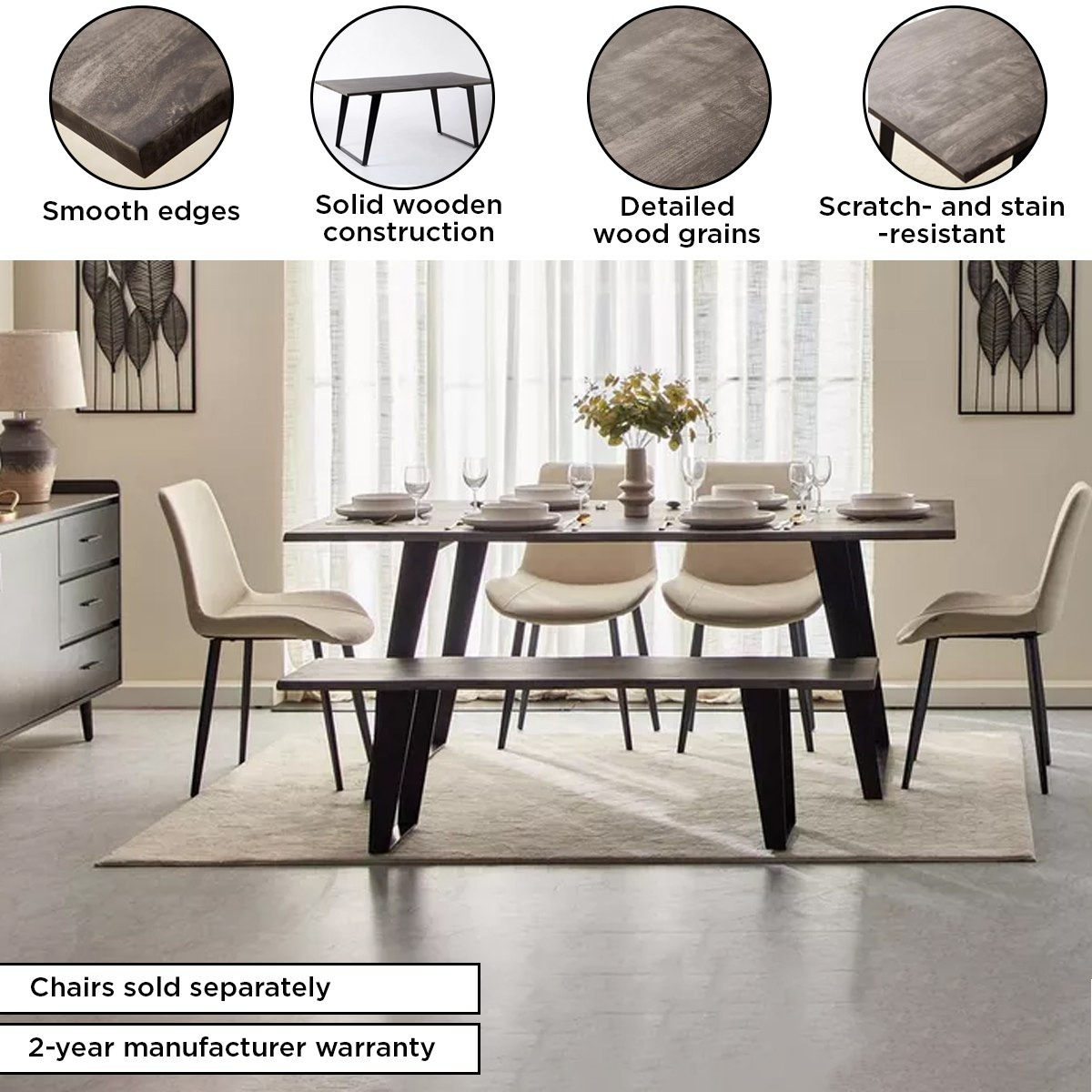 طاولة سفرة لـ6 مقاعد من الخشب الصلب - هاربور من فيندرا-hbxdiningroom-diningtablesandsets-diningtables-sixseater-image-4