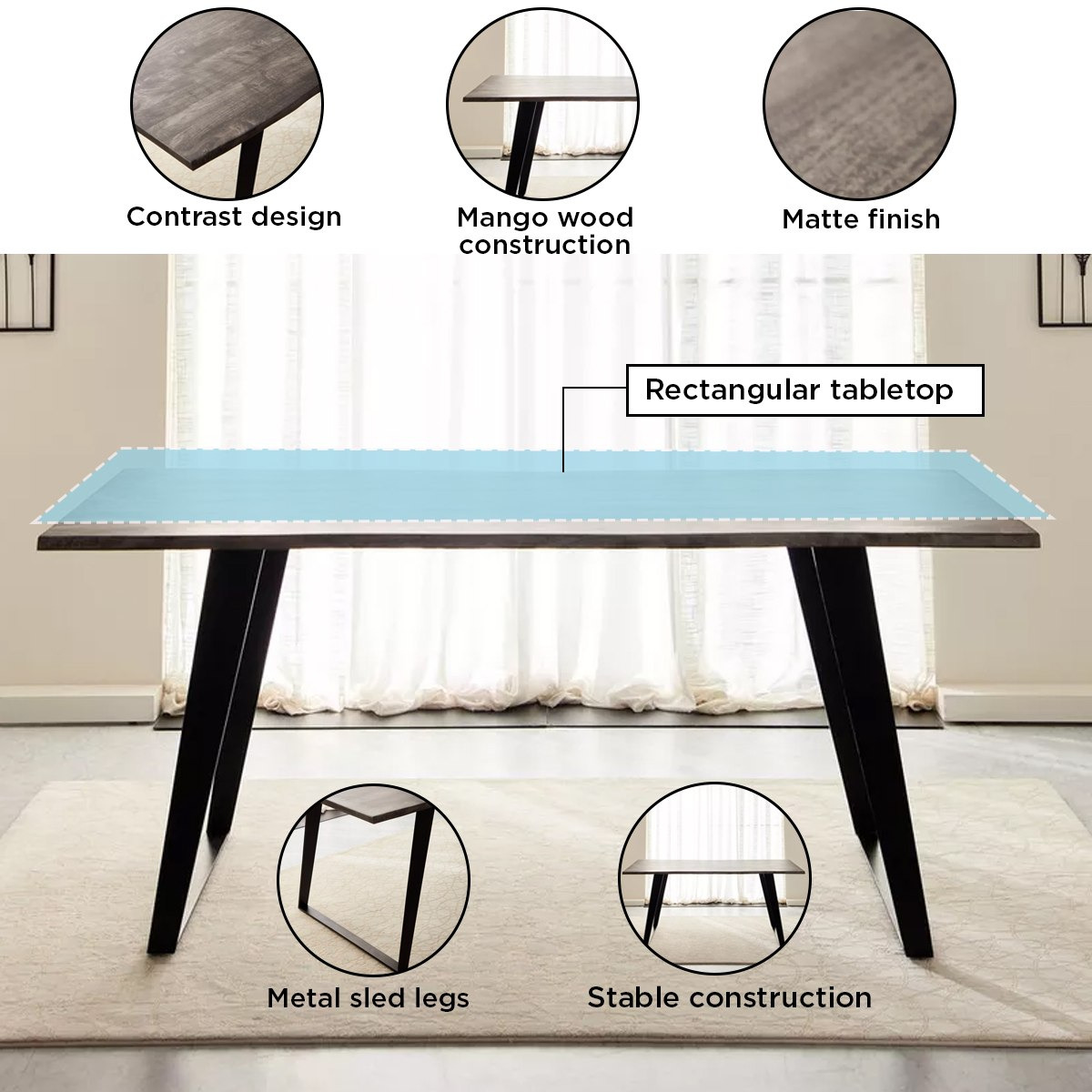 طاولة سفرة لـ6 مقاعد من الخشب الصلب - هاربور من فيندرا-hbxdiningroom-diningtablesandsets-diningtables-sixseater-image-5