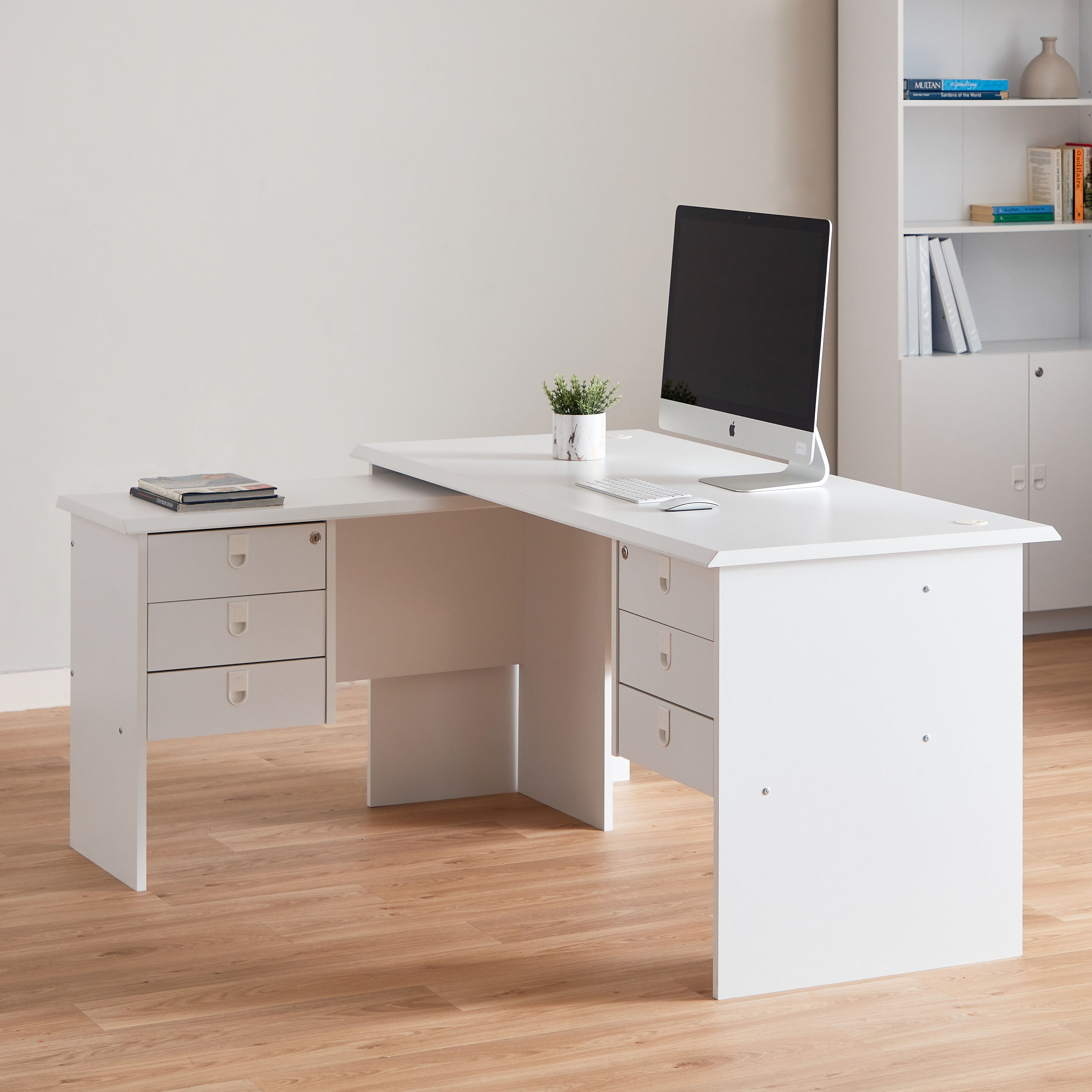 Corner desk store with filing drawer