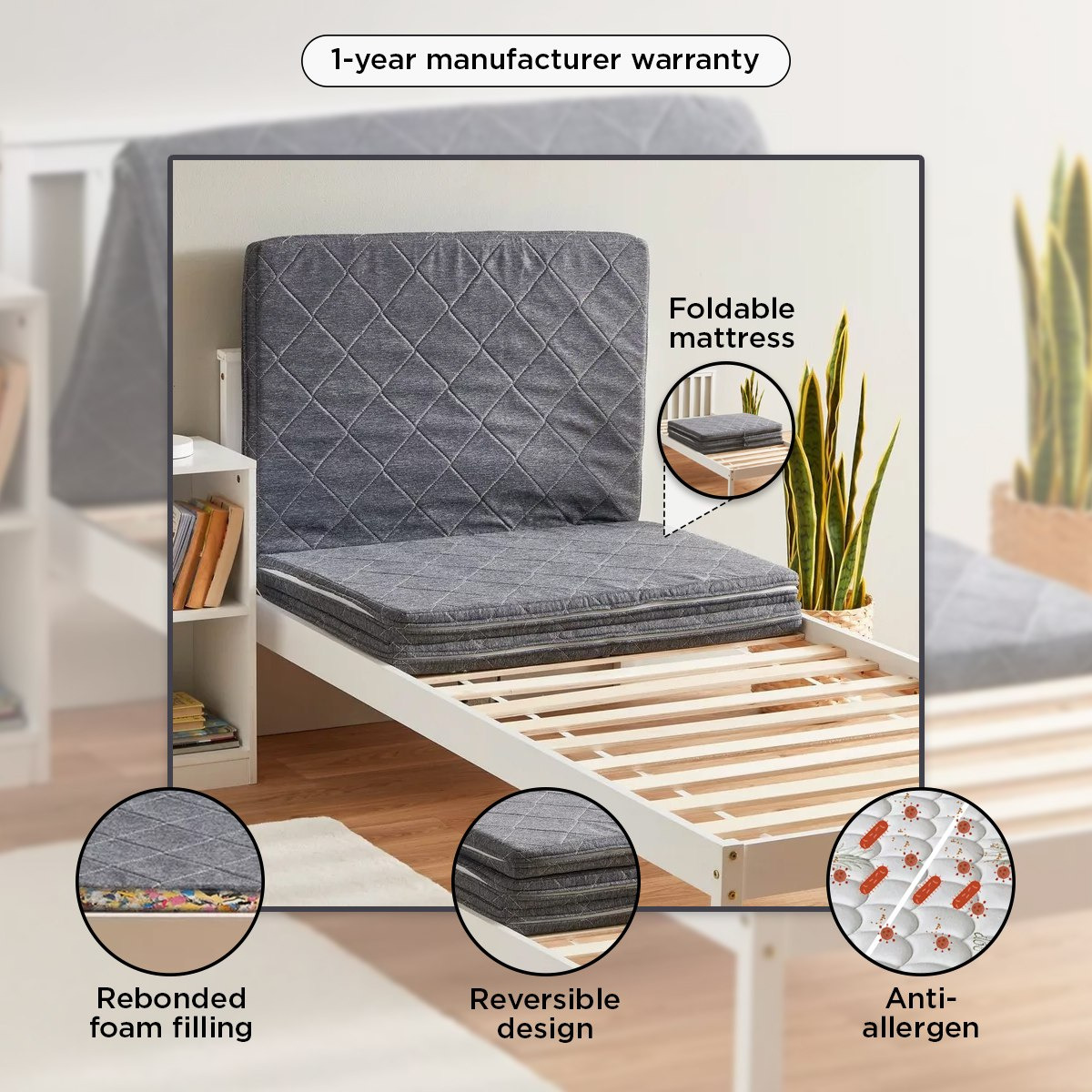 SleepEase iSmart Trifold Foldable Guest Travel Foam Single Mattress - 90x190x6 cm-hbxfurniture-bedroom-mattresses-single-image-5