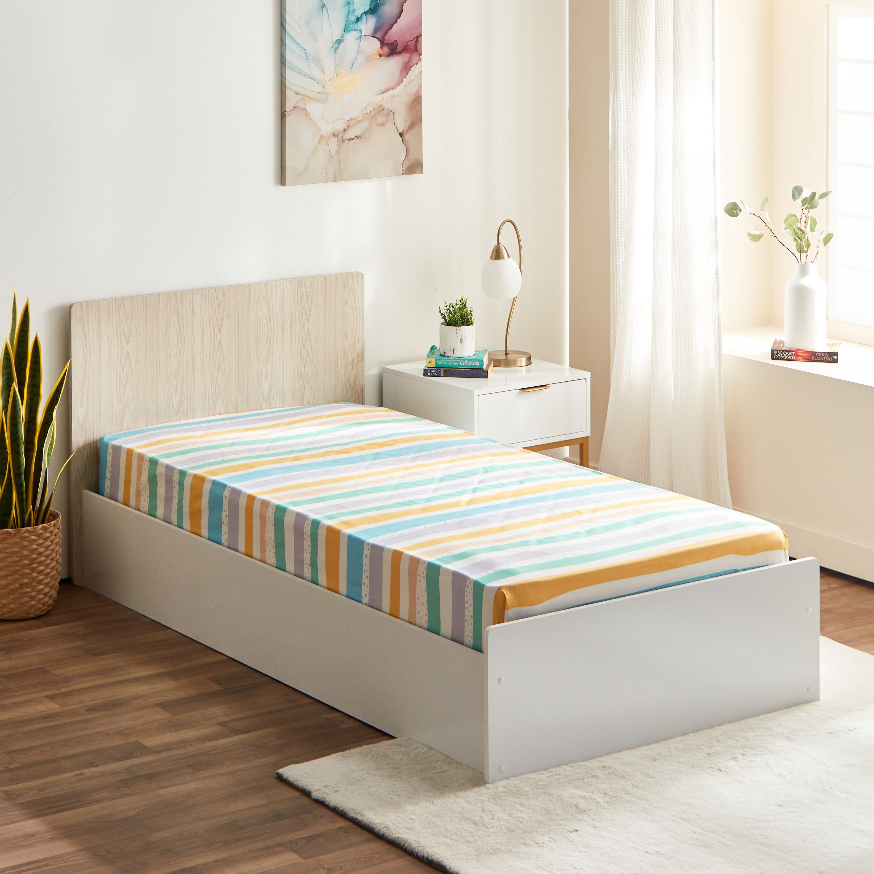 شرشف مطاطي فردي من الألياف الدقيقة ويفز من نورا - 90x190+25 سم-hbxhomeware-hbxkidsandyouth-image-1