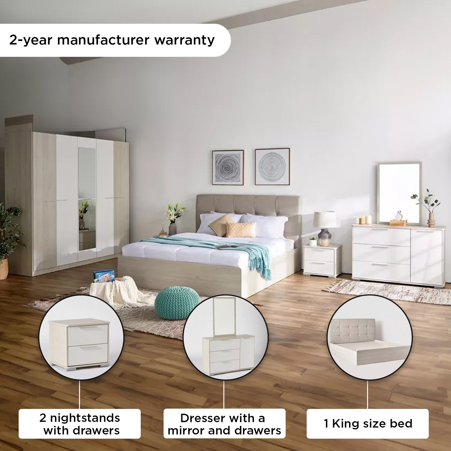 طقم غرفة نوم كينج 5 قطع من فييستا - 180x200 سم-hbxbedroom-bedsandbedsets-bedroomsets-king-image-4