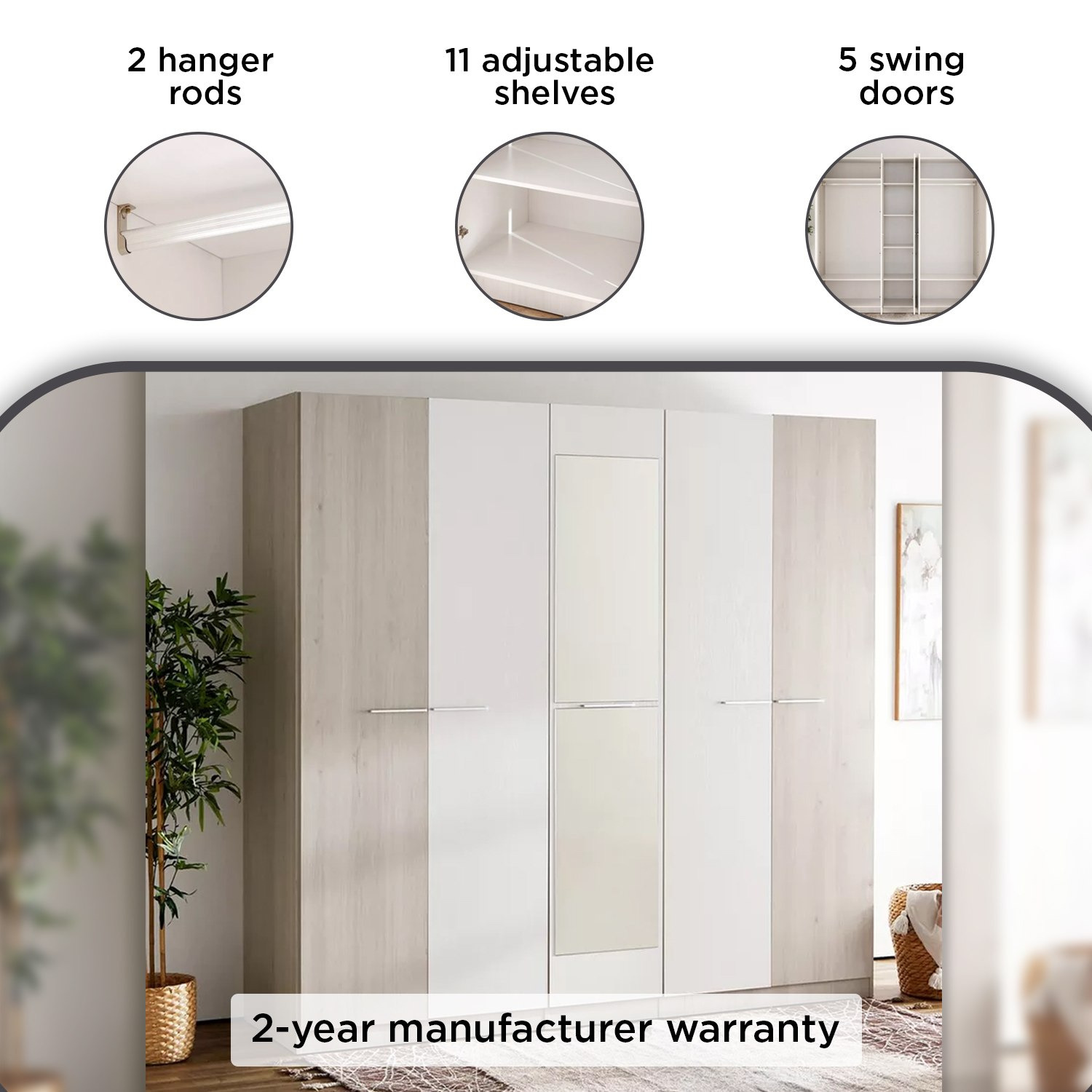 خزانة ملابس 5 أبواب بمرآة من فييستا-hbxfurniture-wardrobes-image-16