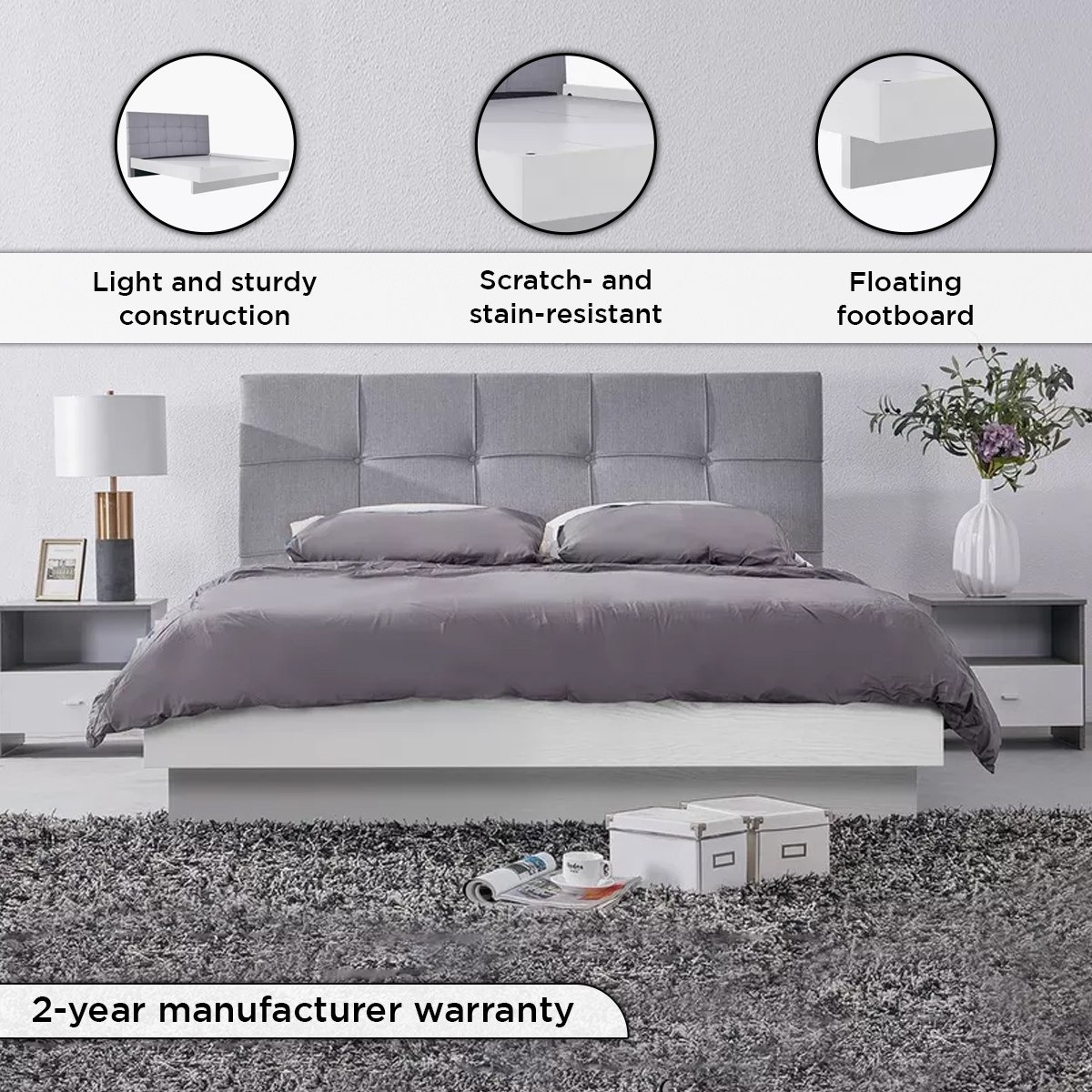 Patara Upholstered King Bed with Floating Footboard - 180x200 cm-hbxfurniture-bedsandbedsets-beds-king-image-4