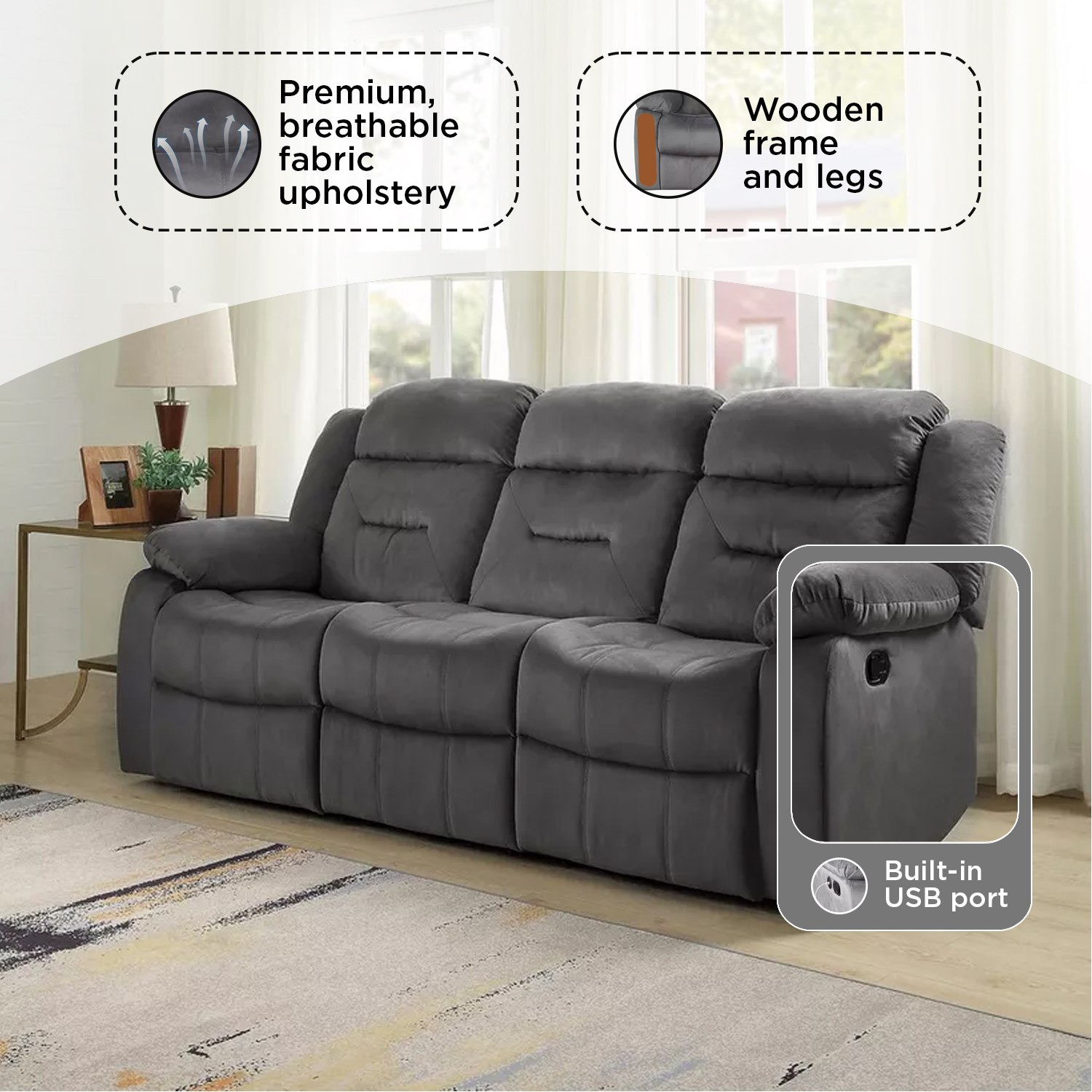 Recliner sofa with usb port hot sale