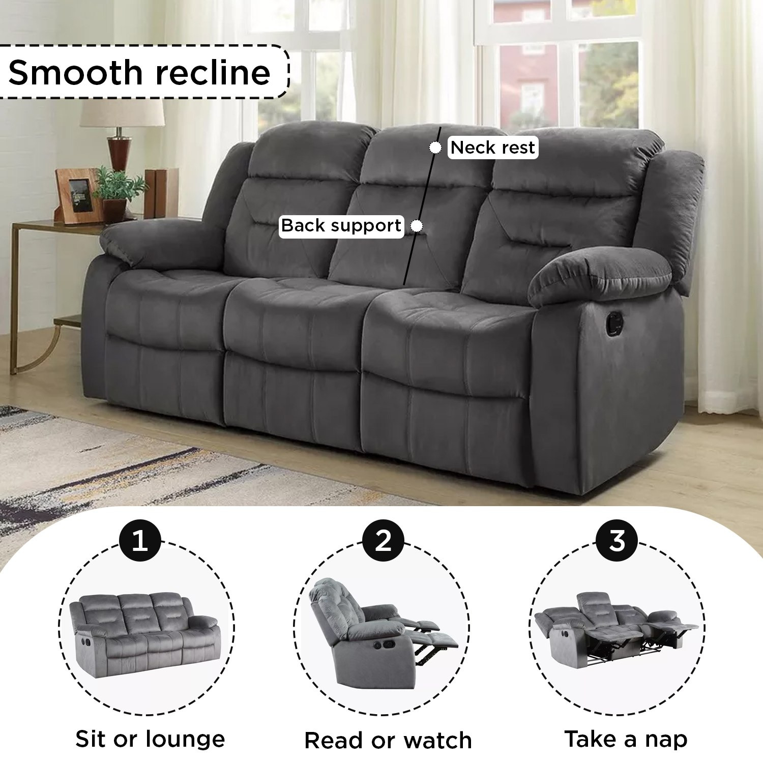 3 seater outlet recliner lounge