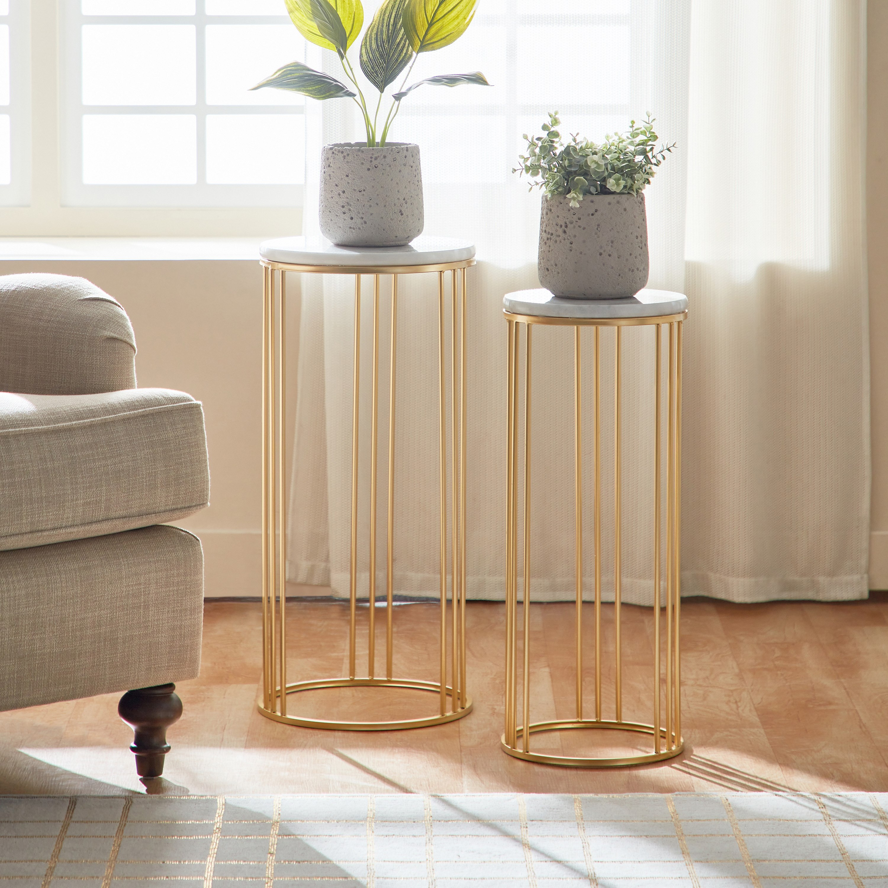 حامل إناء زرع مستدير بسطح رخام من لينور - طقم قطعتين-hbxfurniture-livingroom-endtables-image-1