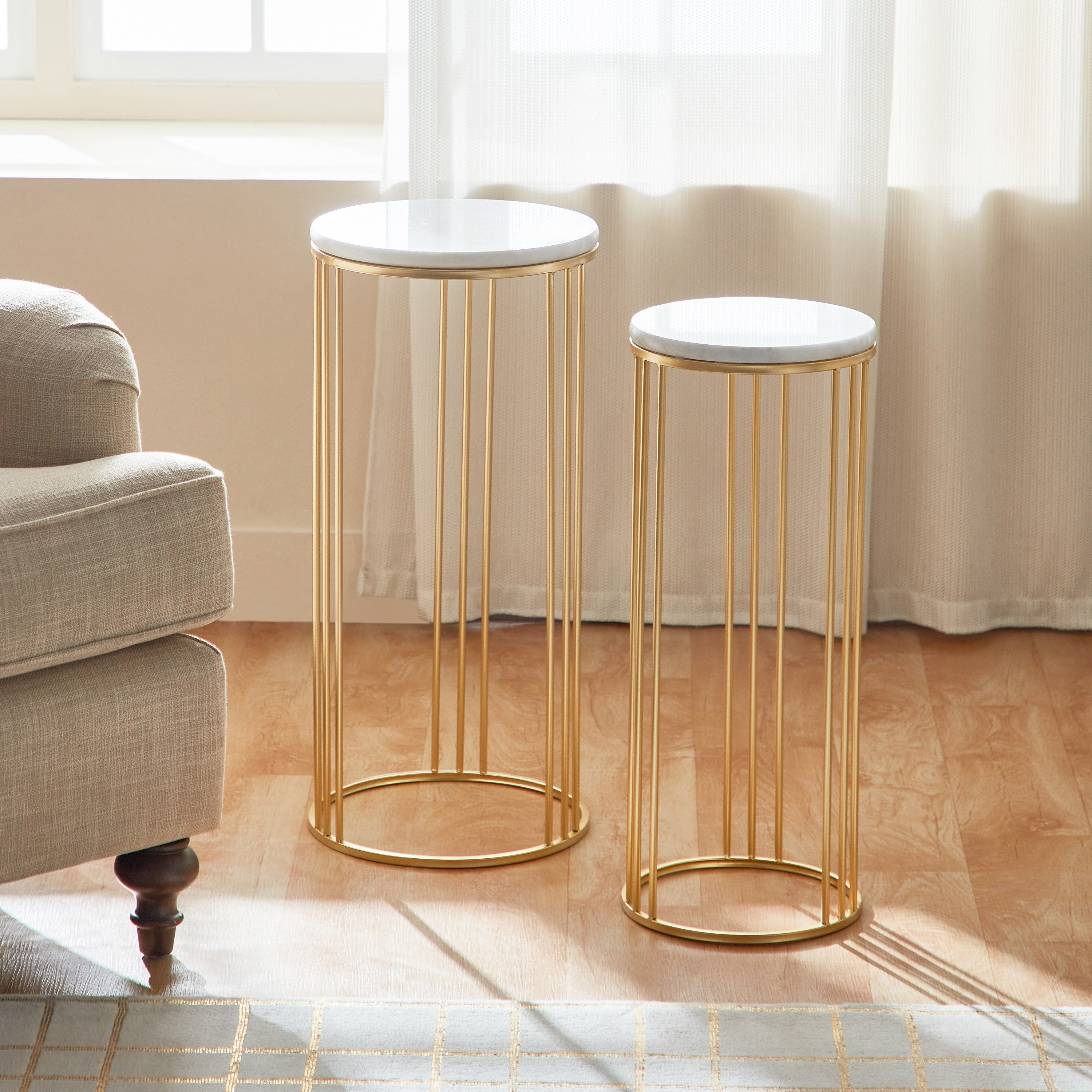 حامل إناء زرع مستدير بسطح رخام من لينور - طقم قطعتين-hbxfurniture-livingroom-endtables-image-2