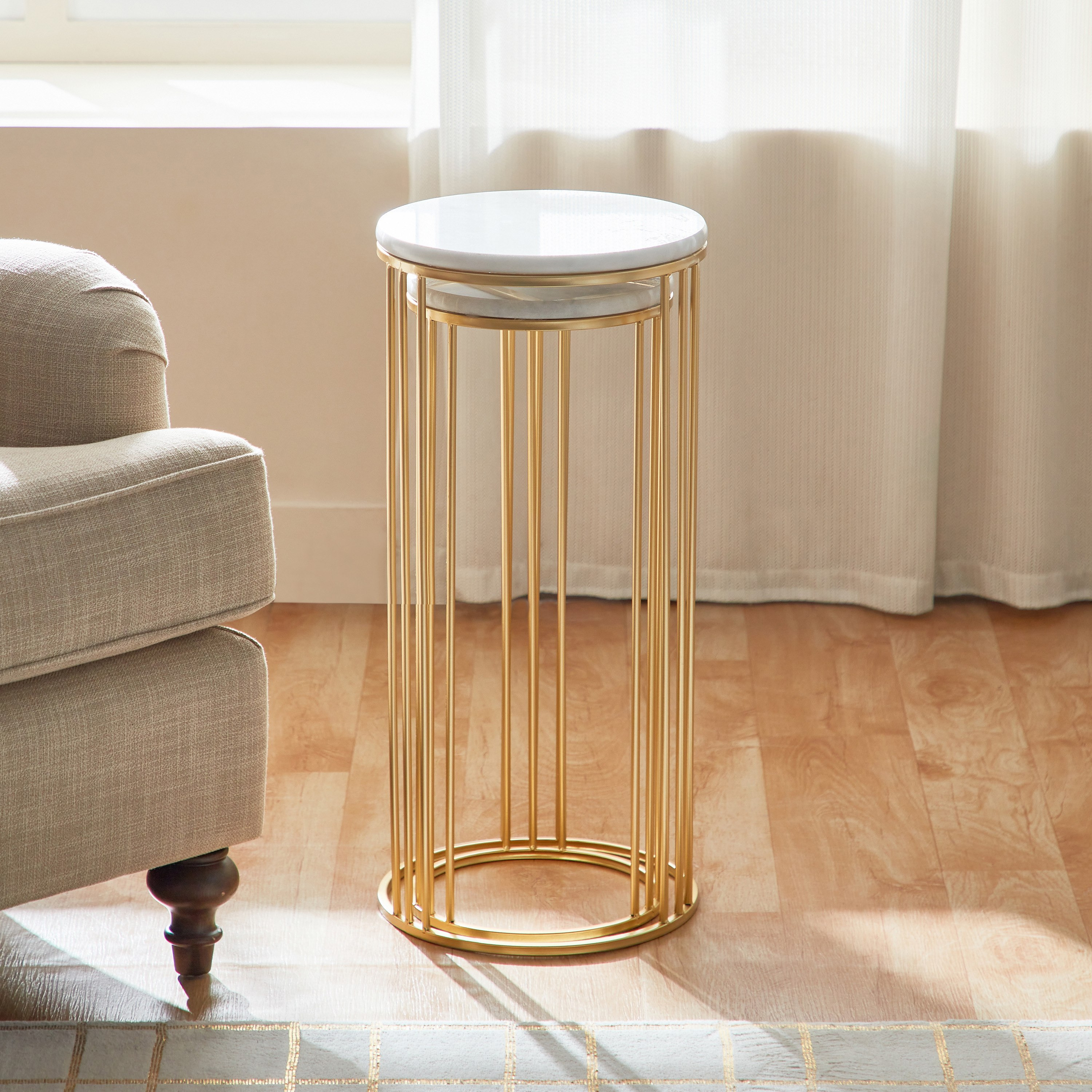 حامل إناء زرع مستدير بسطح رخام من لينور - طقم قطعتين-hbxfurniture-livingroom-endtables-image-3