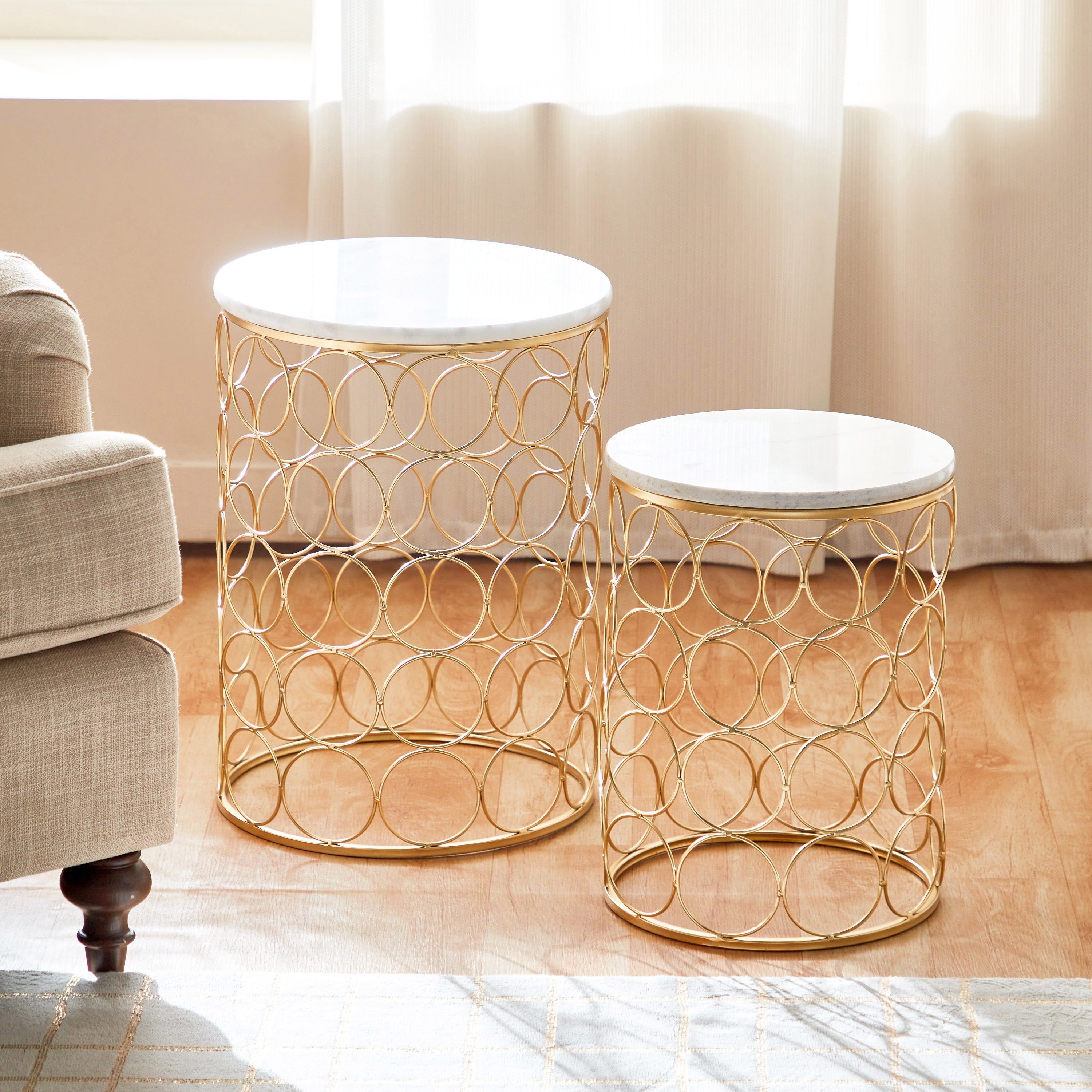 طاولة جانبية مستديرة بسطح رخام من بايلا - طقم من قطعتين-hbxfurniture-livingroom-endtables-image-2
