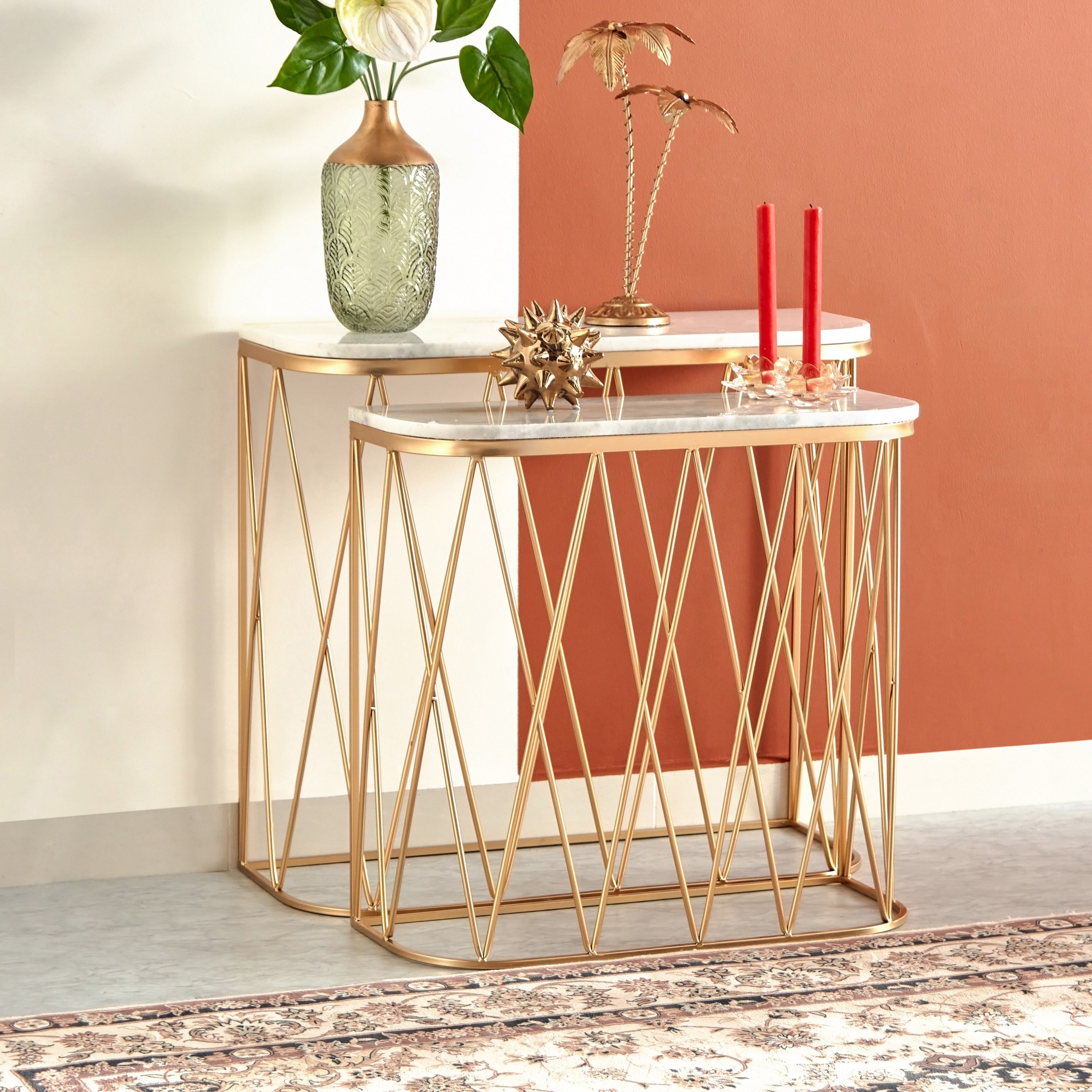 طقم طاولة كونسول بسطح رخامي قطعتين من سبايكر-hbxfurniture-tablesandstands-consoletables-image-1