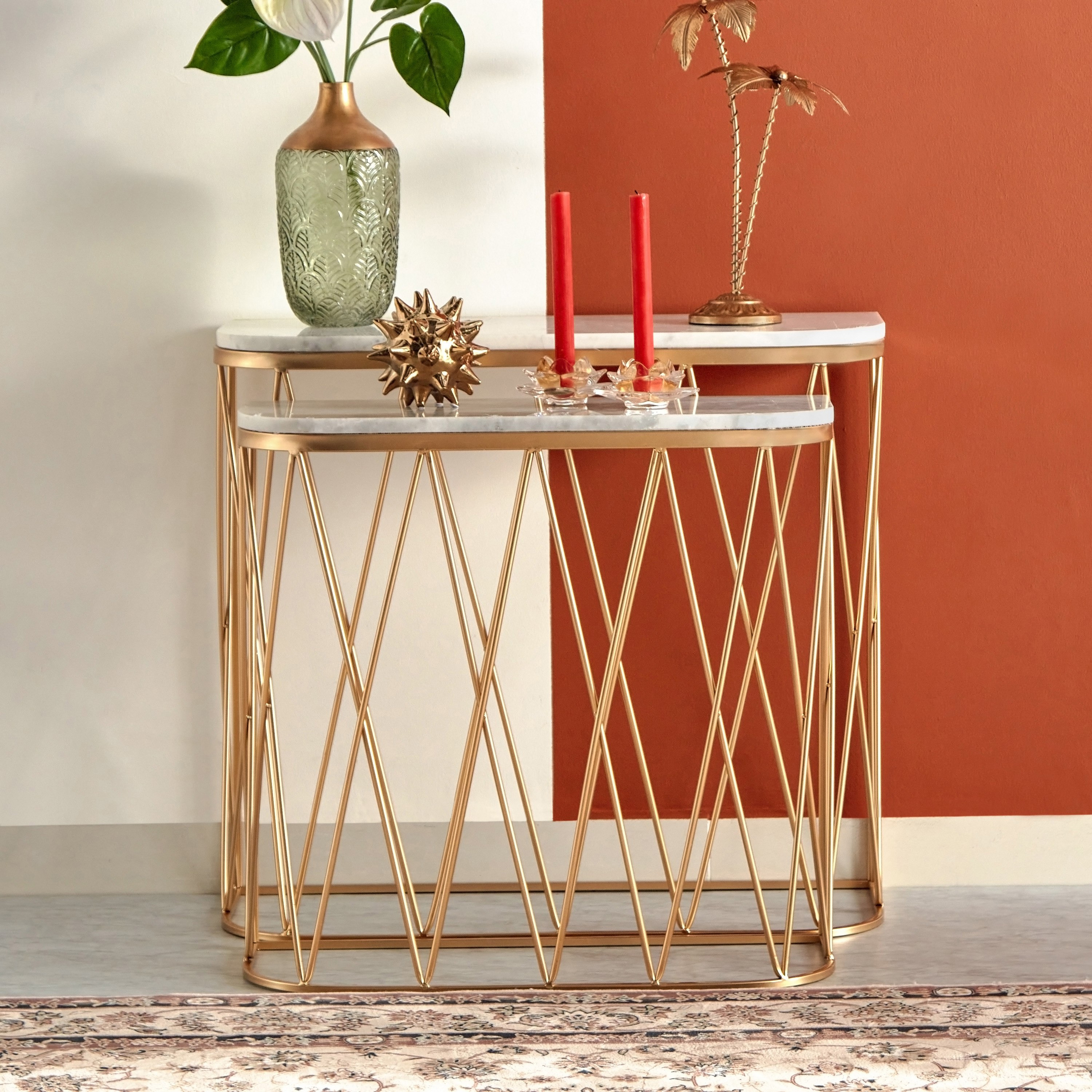طقم طاولة كونسول بسطح رخامي قطعتين من سبايكر-hbxfurniture-tablesandstands-consoletables-image-2