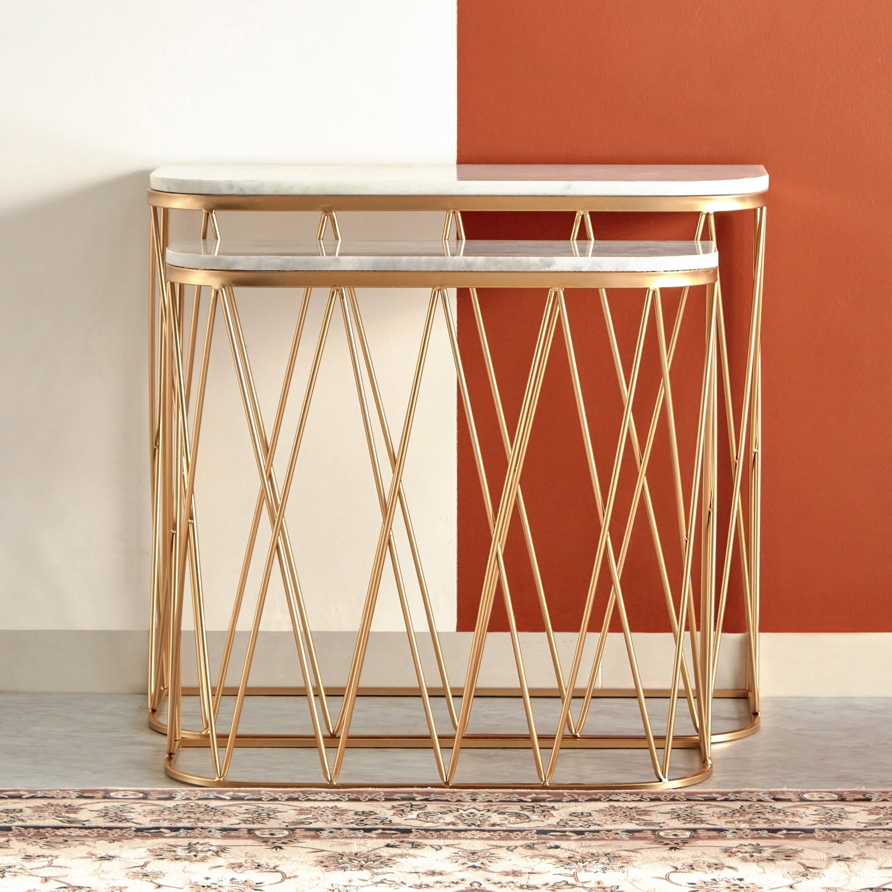 طقم طاولة كونسول بسطح رخامي قطعتين من سبايكر-hbxfurniture-tablesandstands-consoletables-image-3
