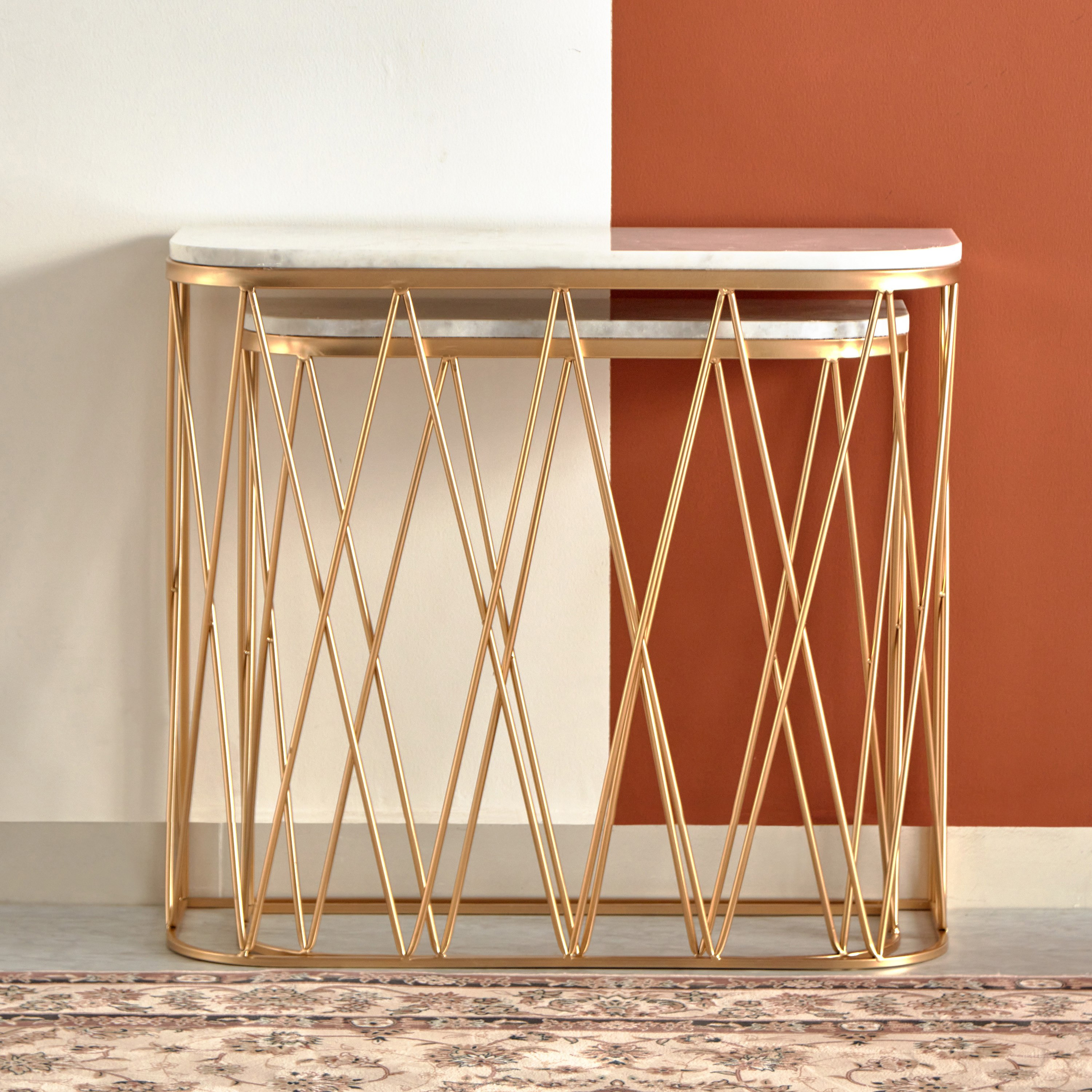 طقم طاولة كونسول بسطح رخامي قطعتين من سبايكر-hbxfurniture-tablesandstands-consoletables-image-4