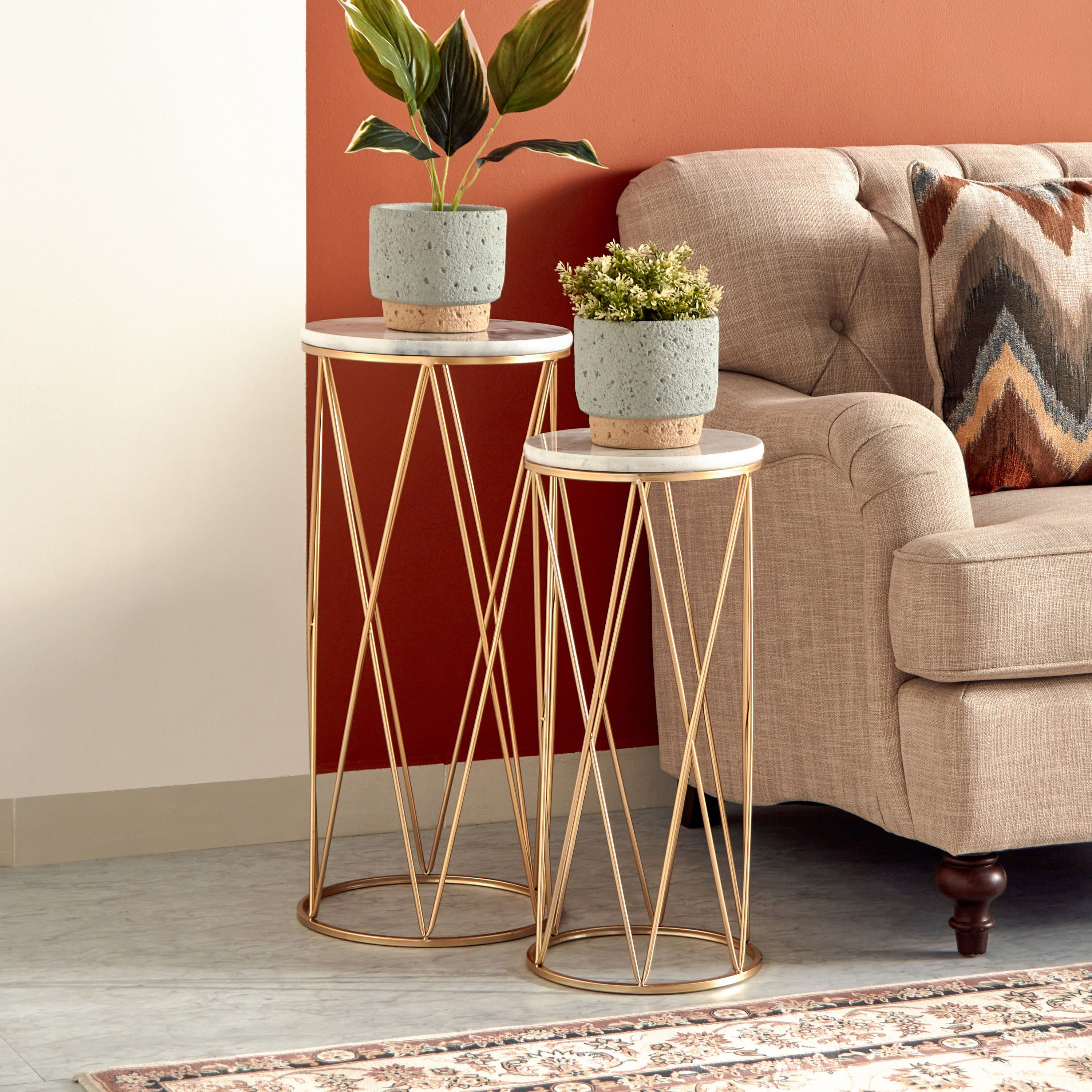 حامل إناء زرع مستدير بسطح رخام من سبيكار - طقم قطعتين-hbxfurniture-livingroom-endtables-image-1