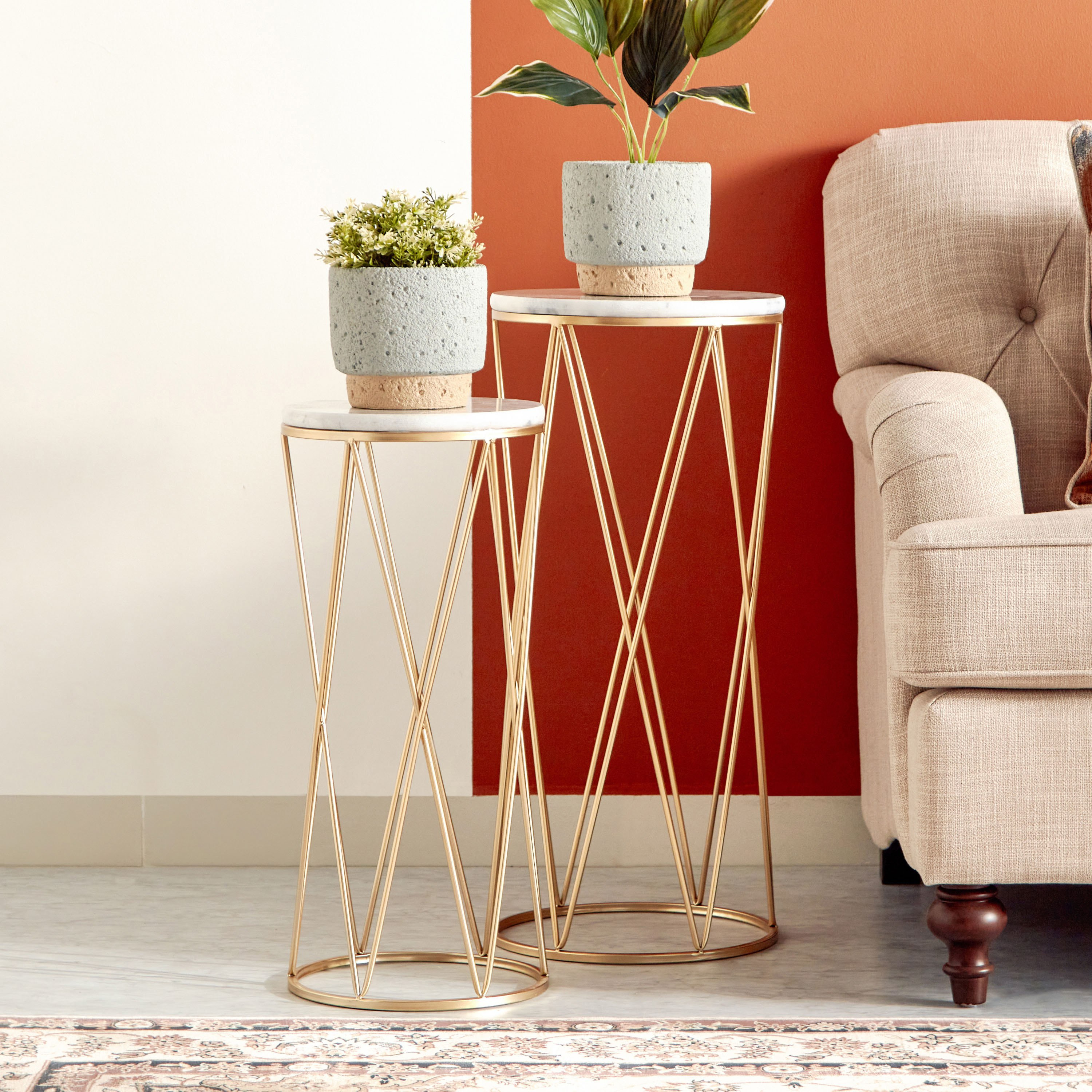 حامل إناء زرع مستدير بسطح رخام من سبيكار - طقم قطعتين-hbxfurniture-livingroom-endtables-image-2
