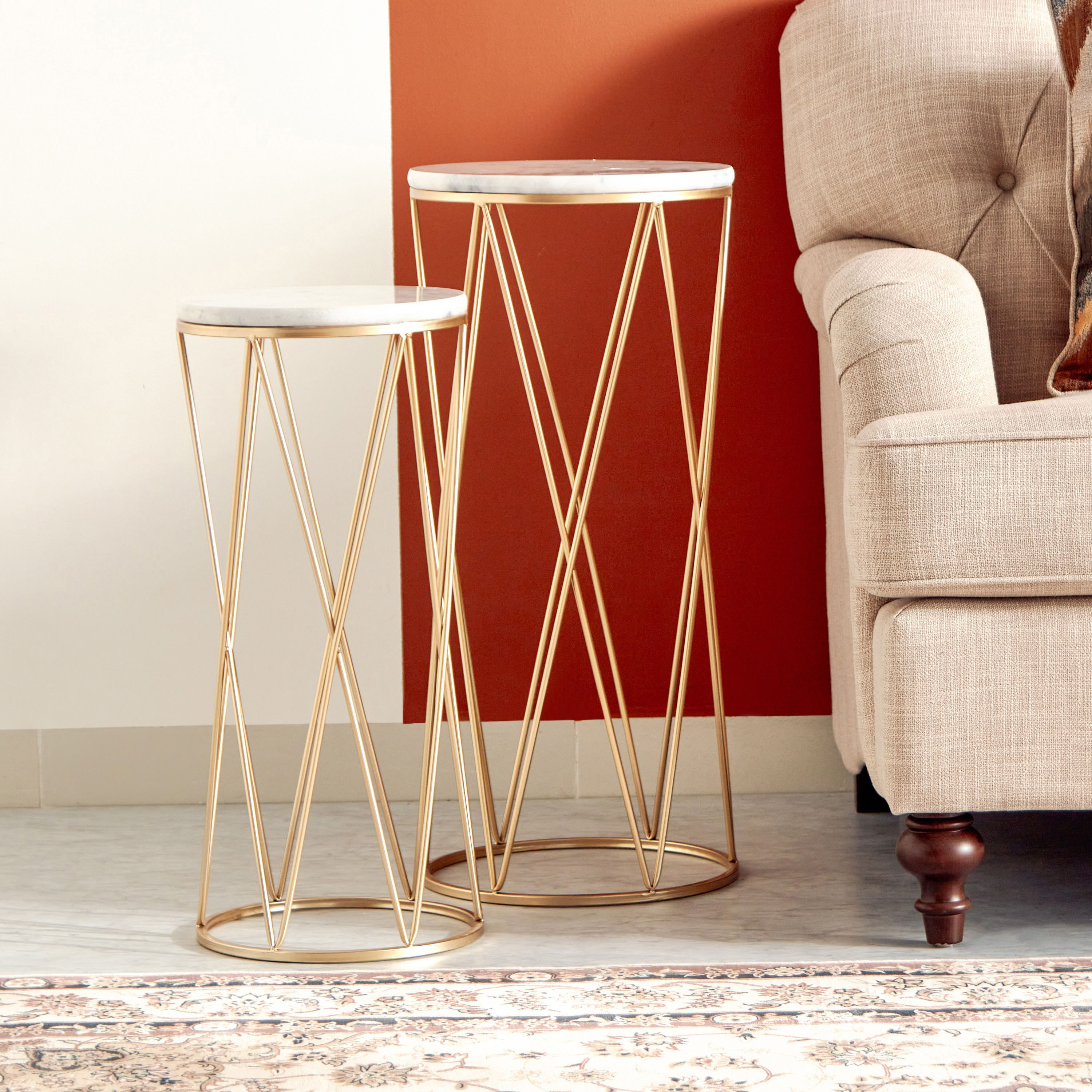 حامل إناء زرع مستدير بسطح رخام من سبيكار - طقم قطعتين-hbxfurniture-livingroom-endtables-image-3