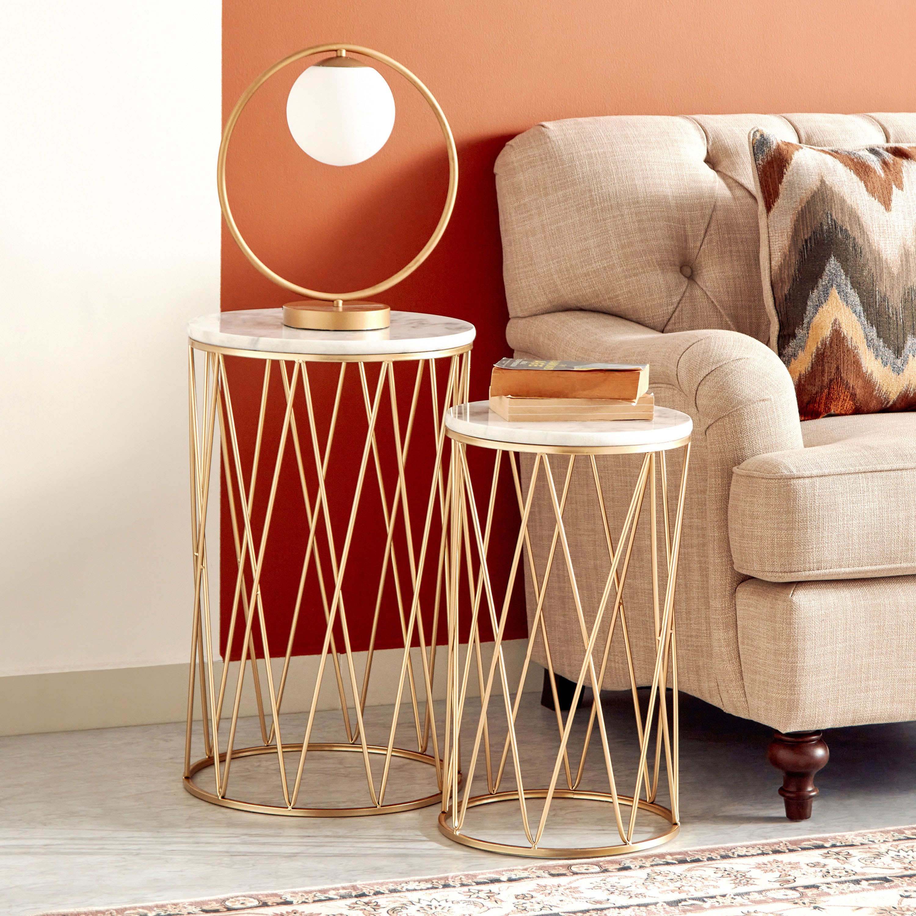 طاولة جانبية مستديرة بسطح رخام من سبيكار - طقم من قطعتين-hbxfurniture-livingroom-endtables-image-1