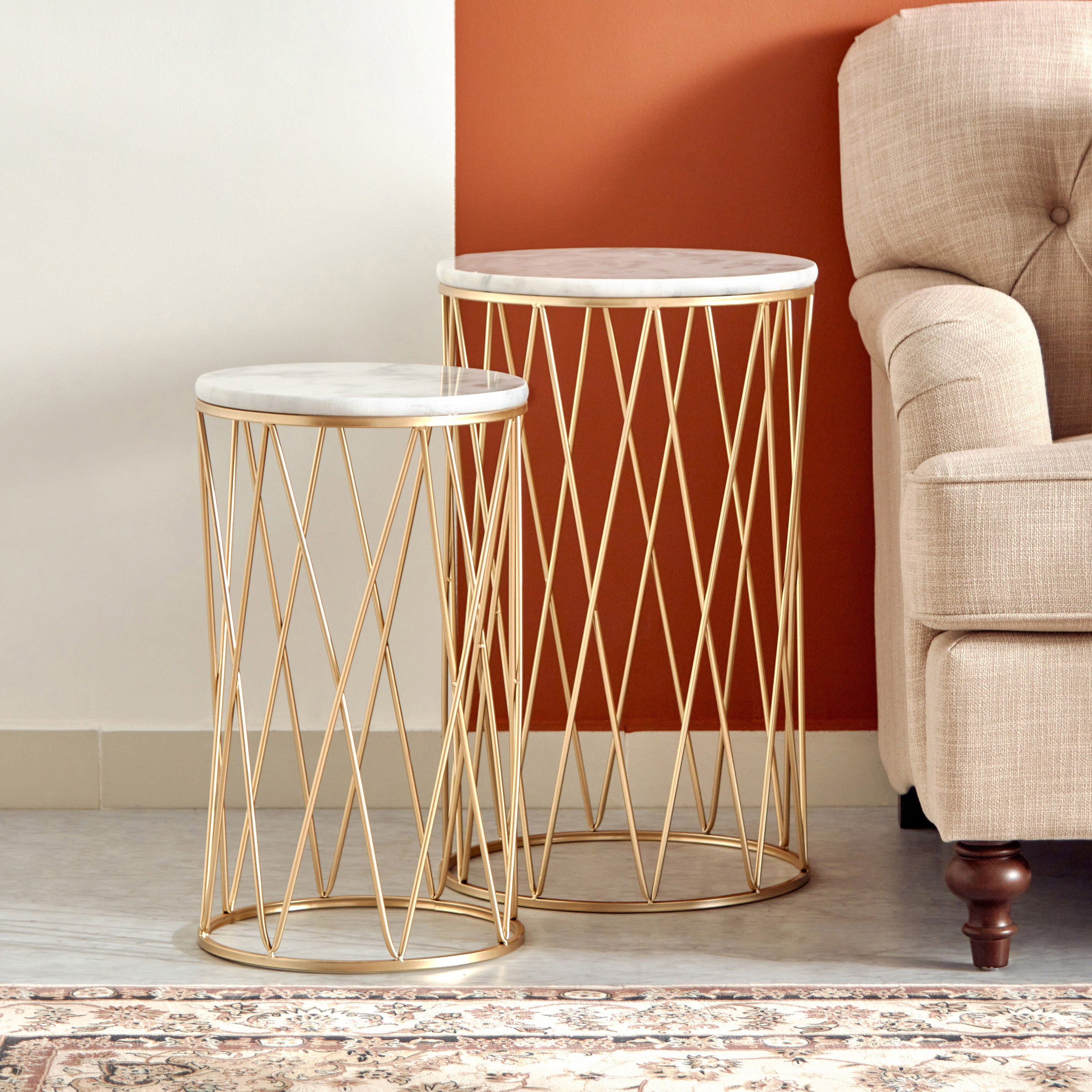 طاولة جانبية مستديرة بسطح رخام من سبيكار - طقم من قطعتين-hbxfurniture-livingroom-endtables-image-3
