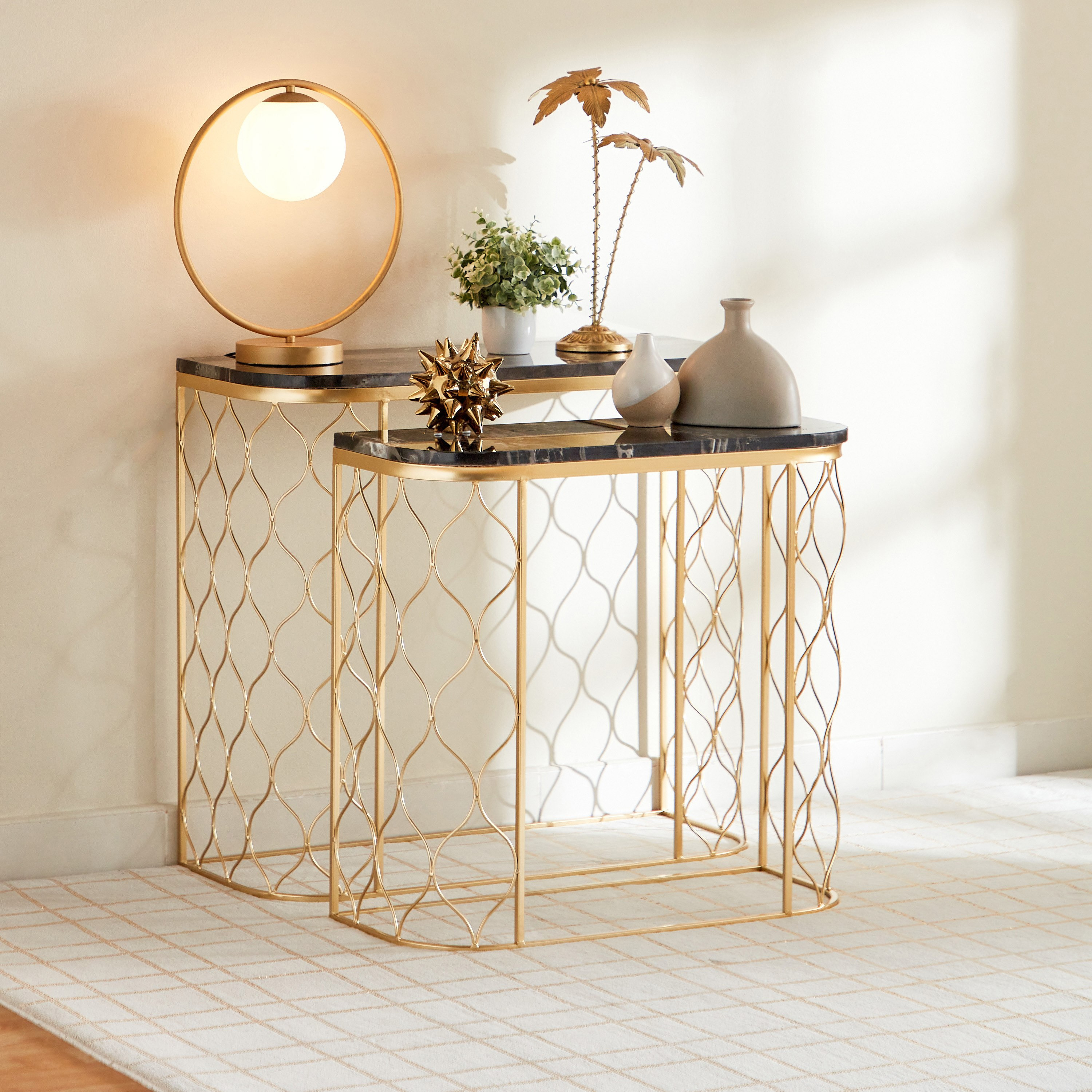 طاولة كونسول بسطح رخام من بلاكسكوت - طقم من قطعتين-hbxfurniture-tablesandstands-consoletables-image-1