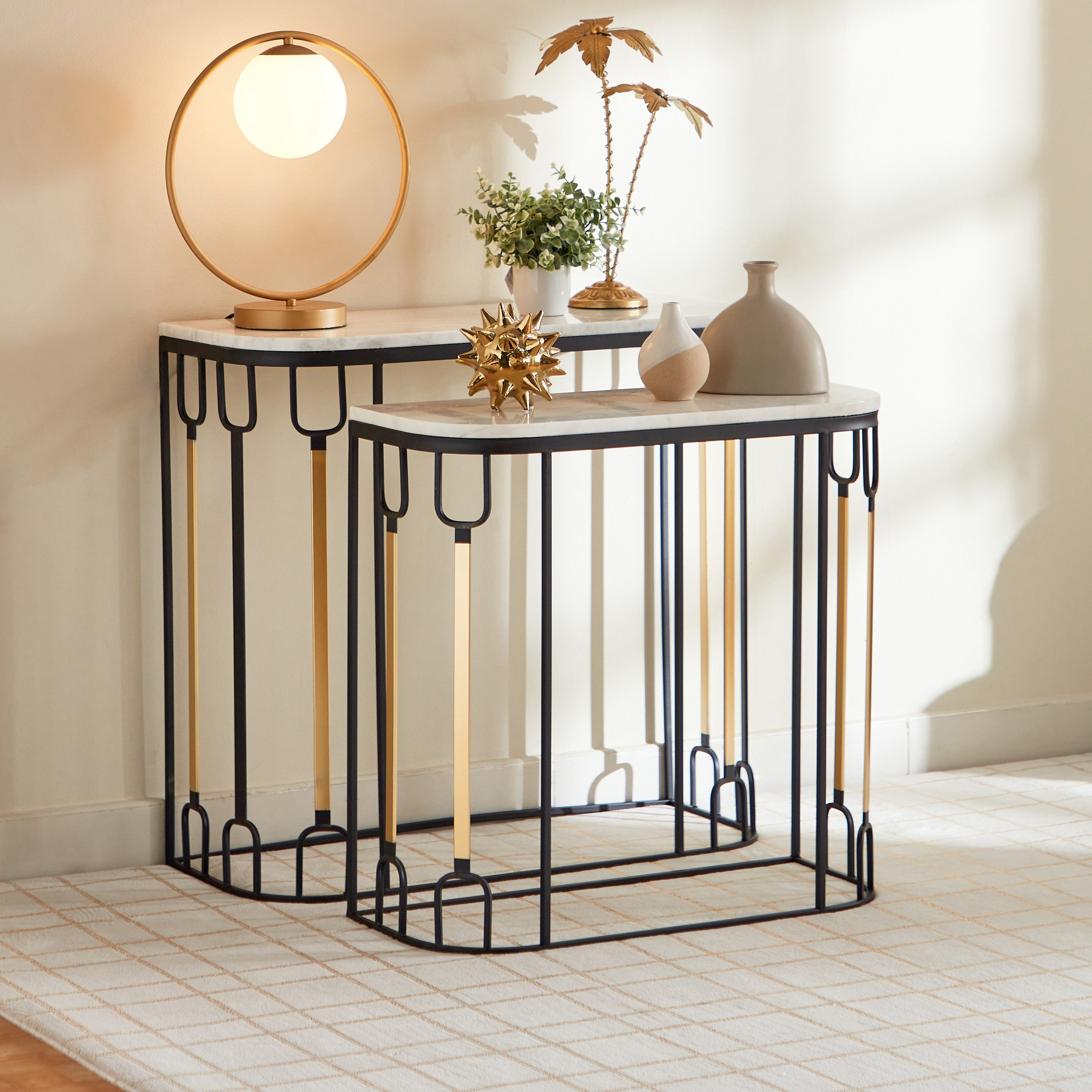 طاولة كونسول بسطح رخام من آثيا - طقم من قطعتين-hbxfurniture-tablesandstands-consoletables-image-1