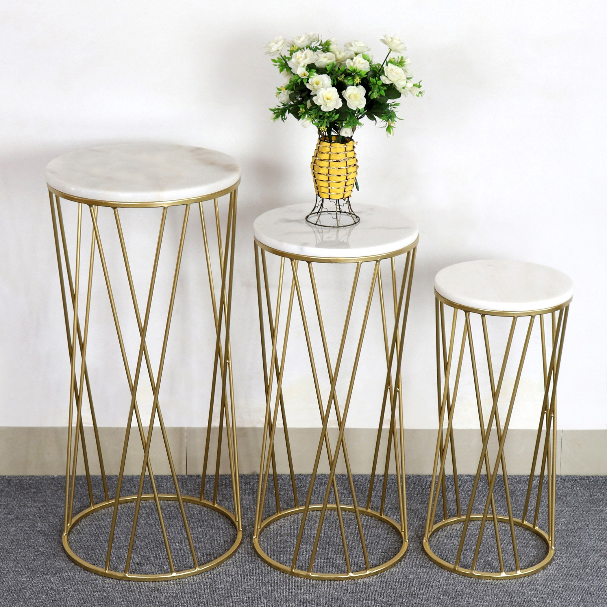 حامل إناء زرع مستدير بسطح رخام من وينجل - طقم قطعتين-hbxfurniture-livingroom-endtables-image-1