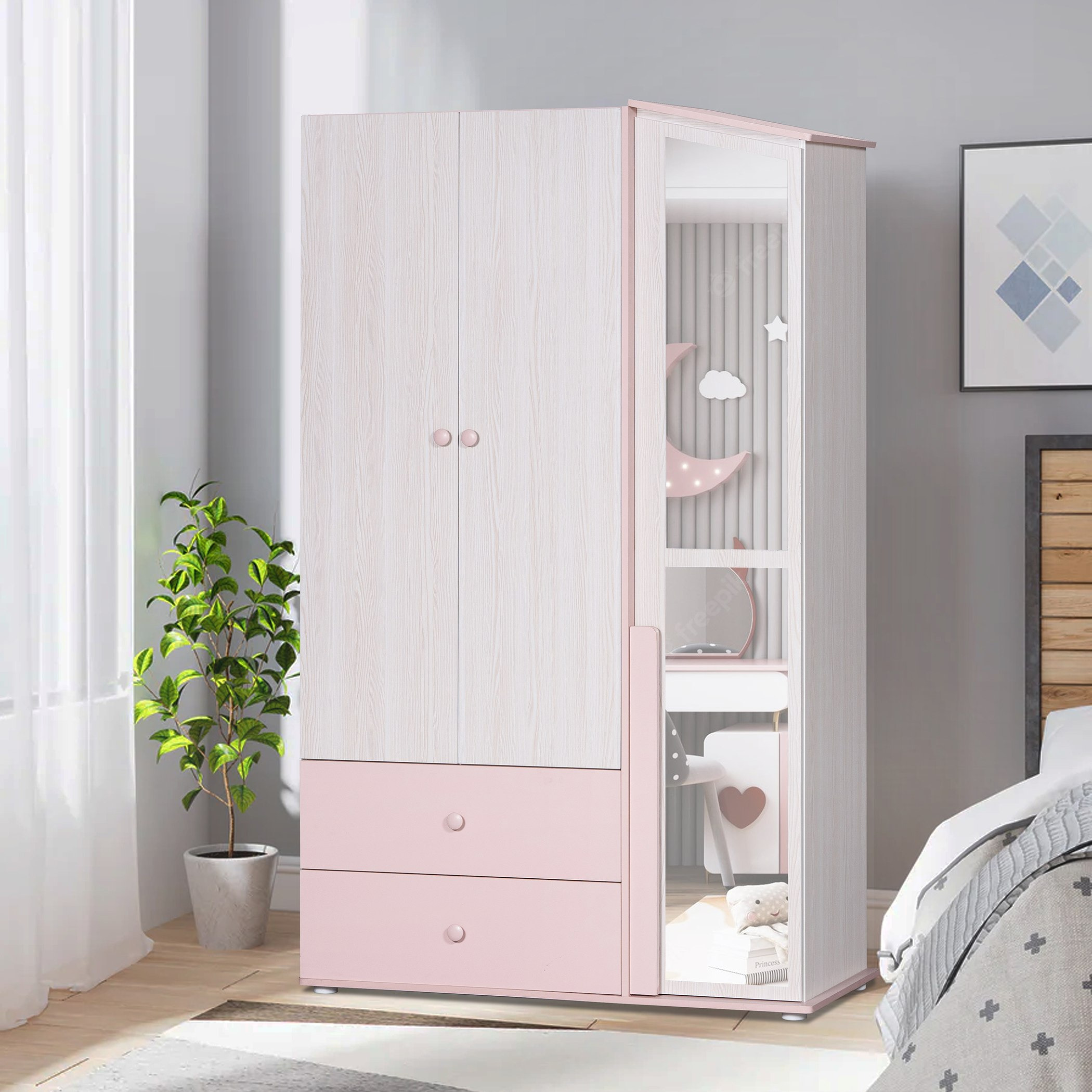 Buy Anna 3 Door and 2 Drawers Wardrobe with Mirror Online in