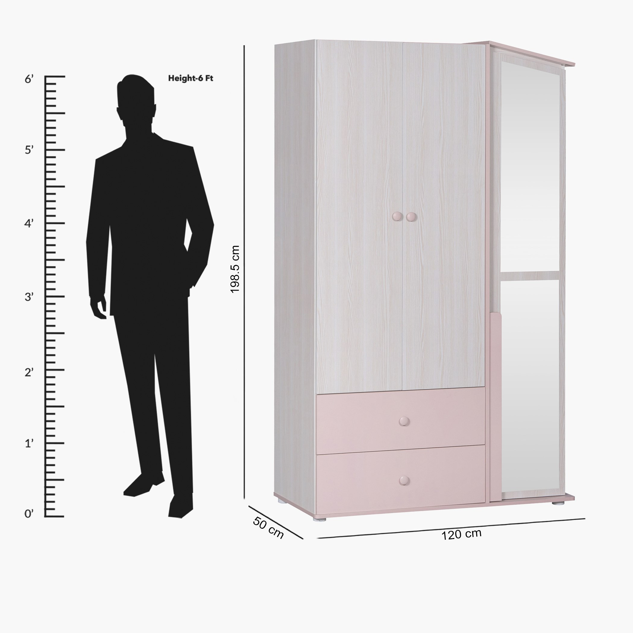 Anna 3-Door and 2-Drawers Wardrobe with Mirror-hbxfurniture-wardrobes-image-14